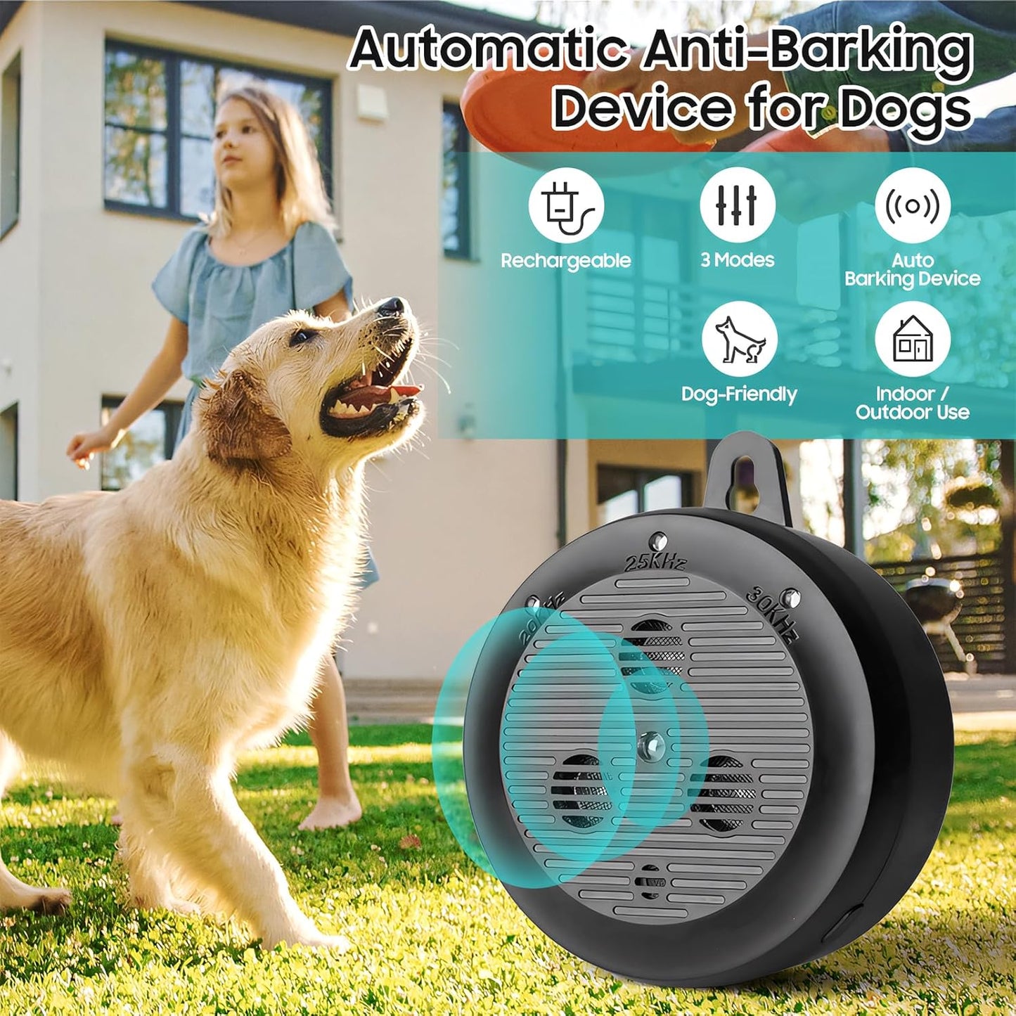 Anti Barking Devices，Auto Dog Bark Deterrent Devices with 3 Levels，Rechargeable Ultrasonic Bark Box Dog Barking Deterrent Devices, Effective Stop Barking Dog Devices for Indoor & Outdoor Dogs