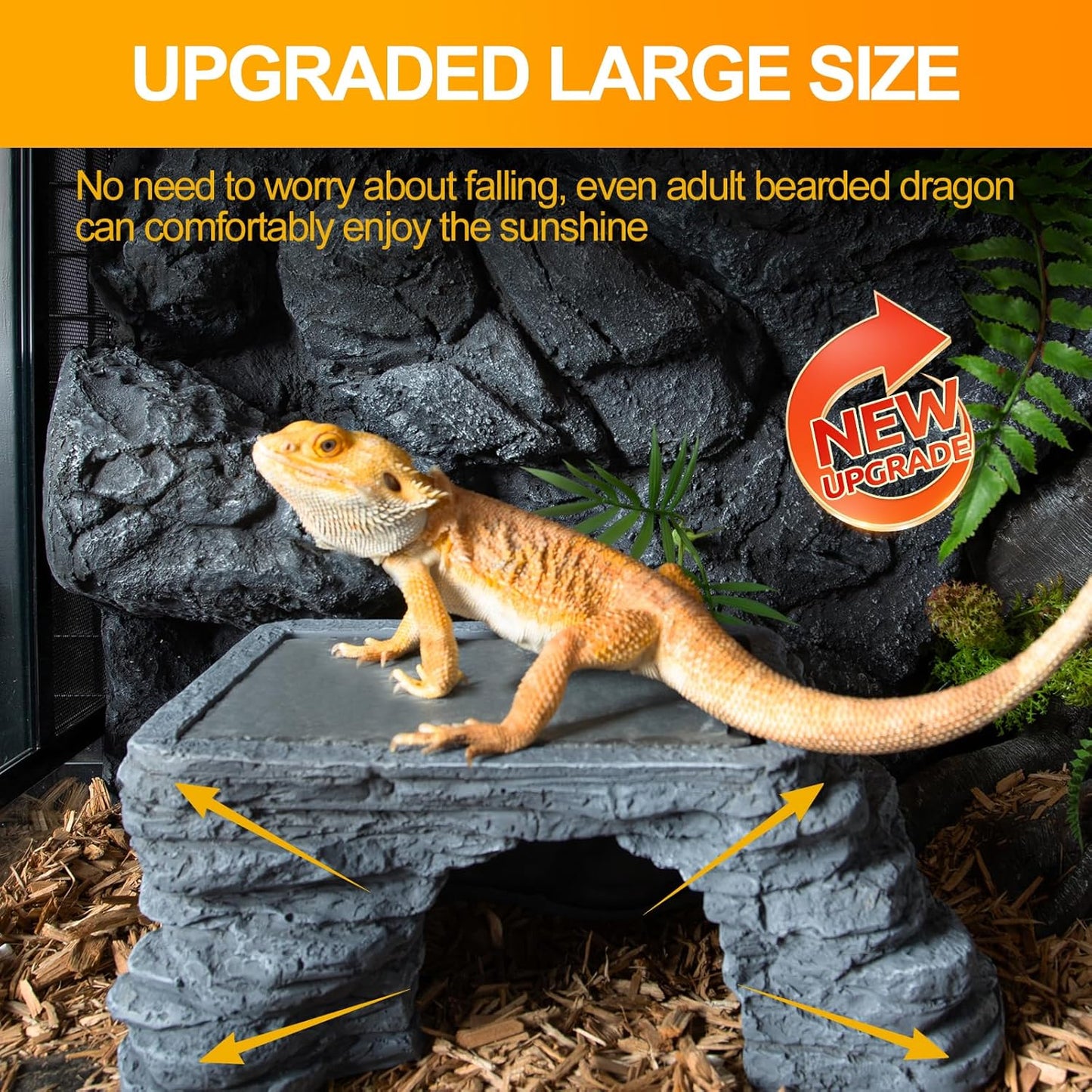 Bearded Dragon Basking Platform, Reptile Hides and Caves, Large Reptile Basking Rock for Adult/Juvenile Bearded Dragon Gecko Lizard Turtle, Slate Rock Climing Hideout