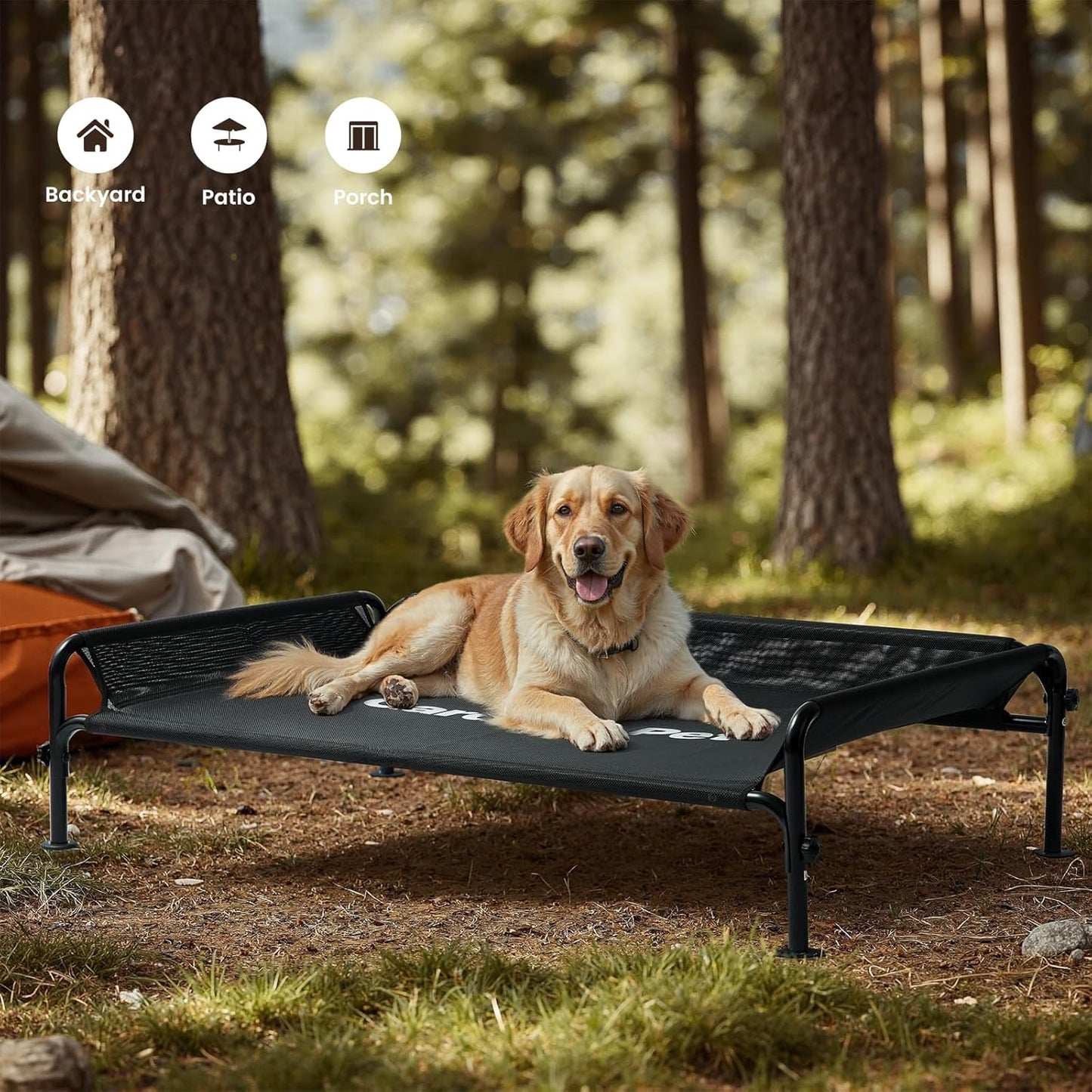 Gardner Pet Elevated Dog Bed Large Sized Dog, Outdoor Raised Bed Waterproof Portable Cooling Cot Pet Hammock Bed with 3-Sided Guardrail, Breathable Mesh, Black, 49 Inches