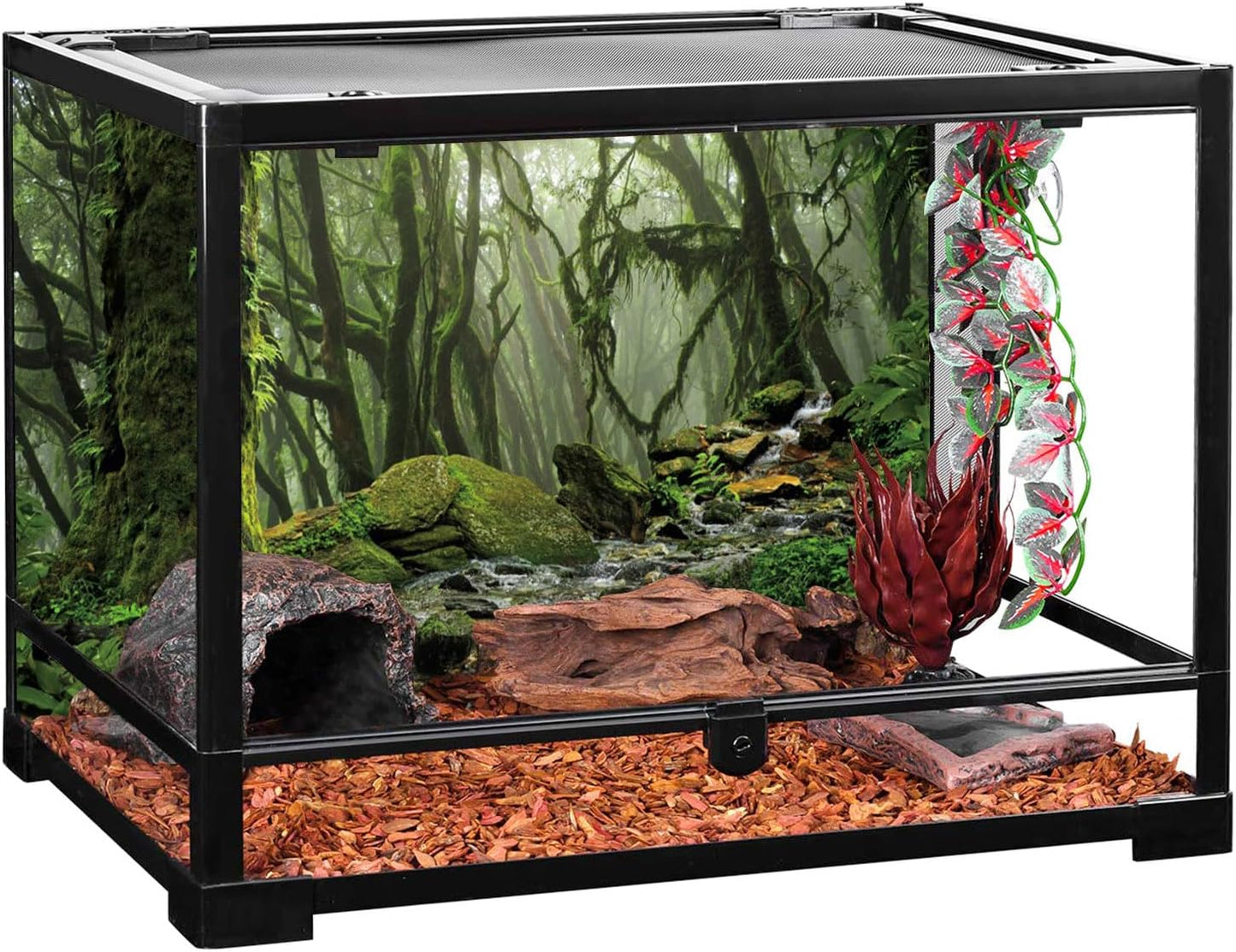 AWERT Foggy Forest Terrarium Background Stream Green Huge Tree Reptile Habitat Background Tropical Rainforest Aquarium Background 72x18 inches Durable Polyester Background