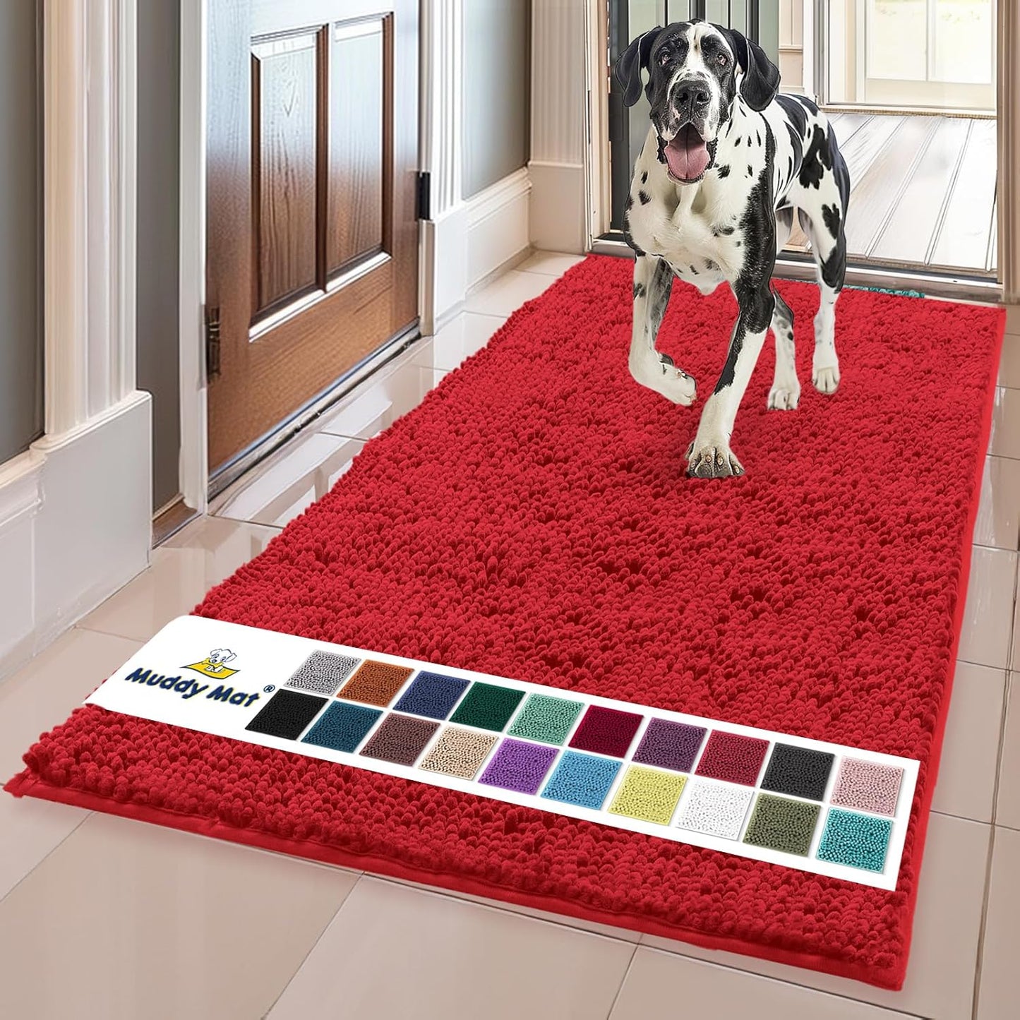 Muddy Mat® Shown on TV – Super Absorbent Door Mat Indoor, Microfiber Quick Dry Chenille Entryway Rug, Non-Slip Front Door Mat, Indoor Mats for Entryway, Machine Washable Pet Rug, Red 36"x60"
