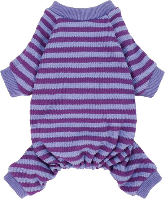 Fitwarm Purple and Violet Striped Dog Pajamas, Waffle Dog Clothes for Small Dogs Girl Boy, Puppy Onesie with Feet, Pet Cat Outfit, Large