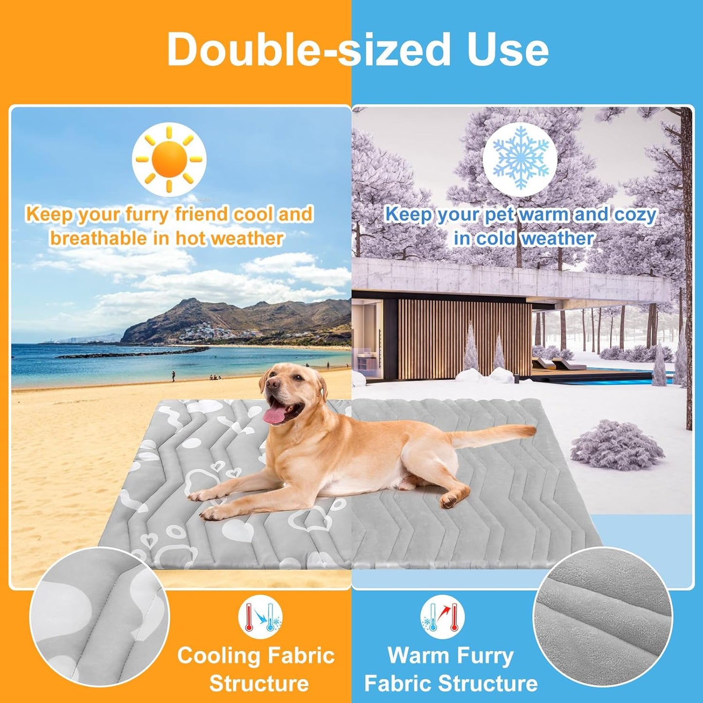 BEAUTYZOO Upgrade Dog Cooling Mat Extra Large, Reversible Self-Cooling Mat for Dogs, Thicken Pet Ice Cool Pad Blanket for Summer Kennel Sofa Bed Floor Car Seat, Machine Washable&Foldable, 48"x28"