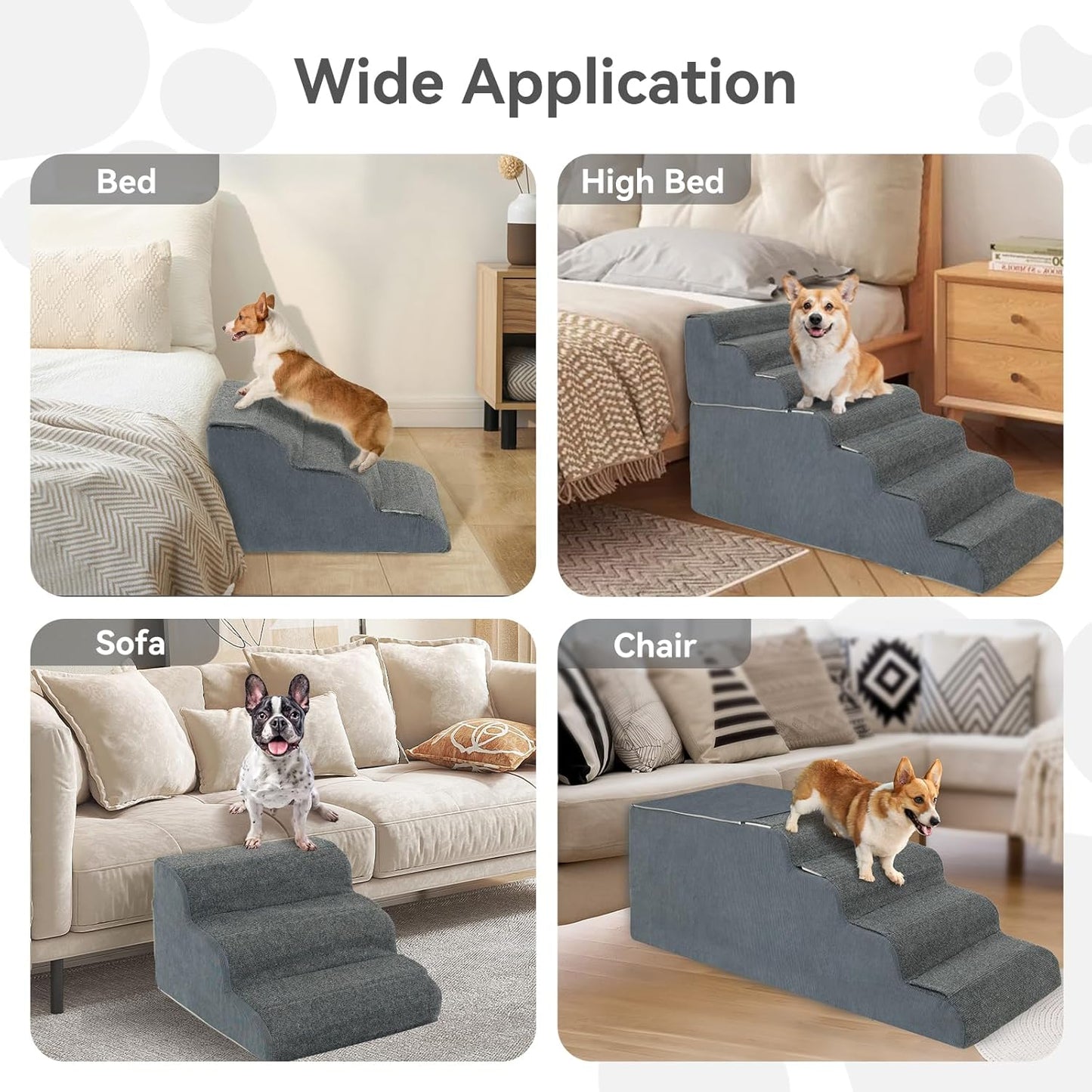 𝟳 𝗦𝘁𝗲𝗽𝘀 Dog Steps for High Bed, 30'' High Dog Stairs for Small Dogs, Waterproof Pet Stairs for Small Old Large Dogs and Cats with Removable Cover & PE Support Board for Bed, Car or Couch