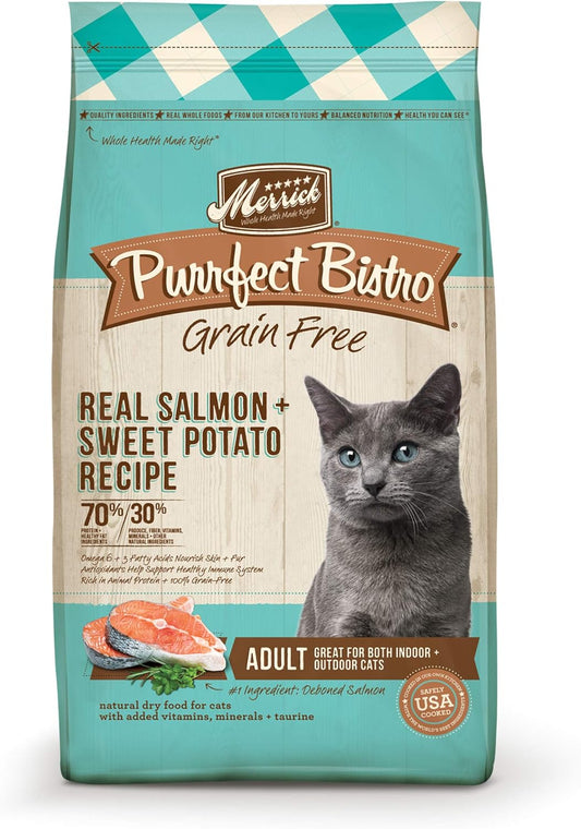 Merrick Purrfect Bistro Grain Free Natural Dry Cat Food For Adult Cats, Real Salmon And Sweet Potato Recipe - 4 lb. Bag