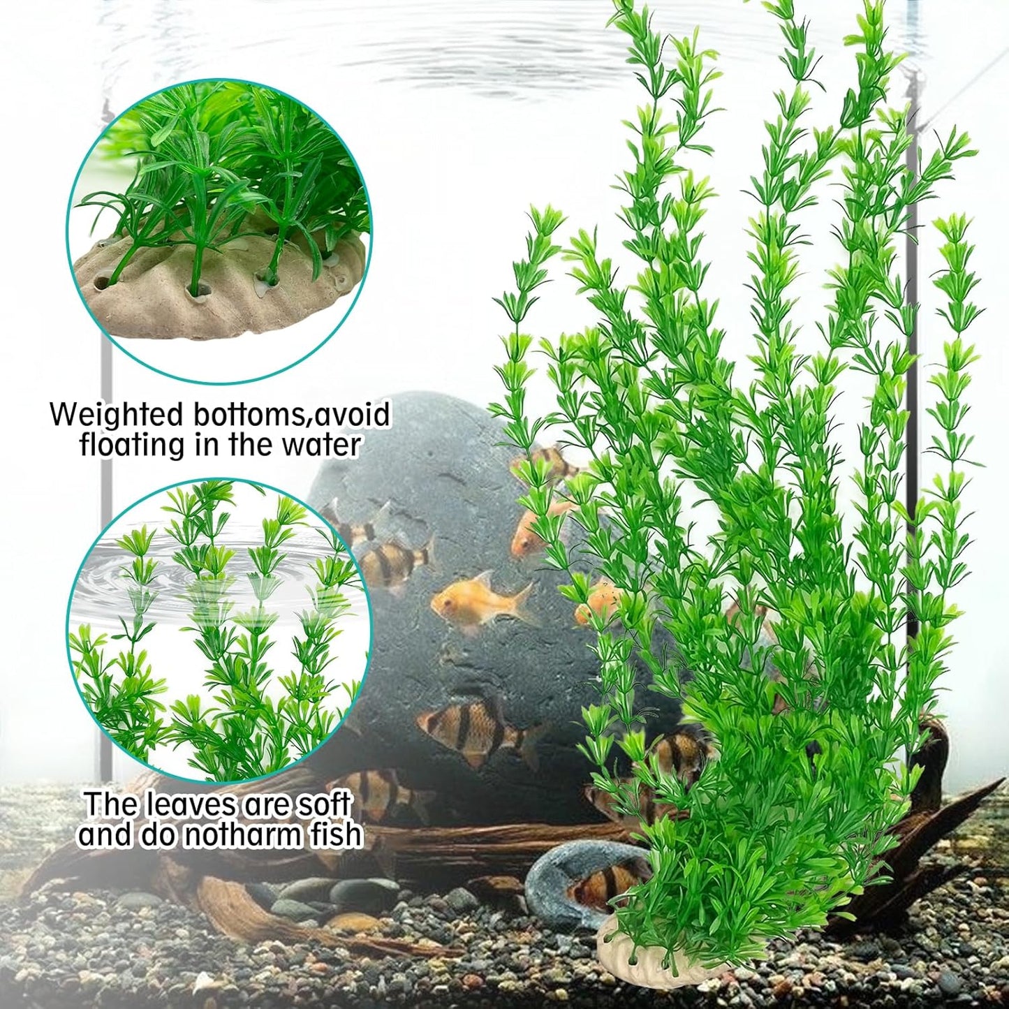 Hamiledyi 23" Tall Aquarium Plastic Plants - 2 Pack Soft Fish Tank Decor, Artificial Green Grass Cluster for Aquariums, Safe Bendable Underwater Plants（Green Style B）