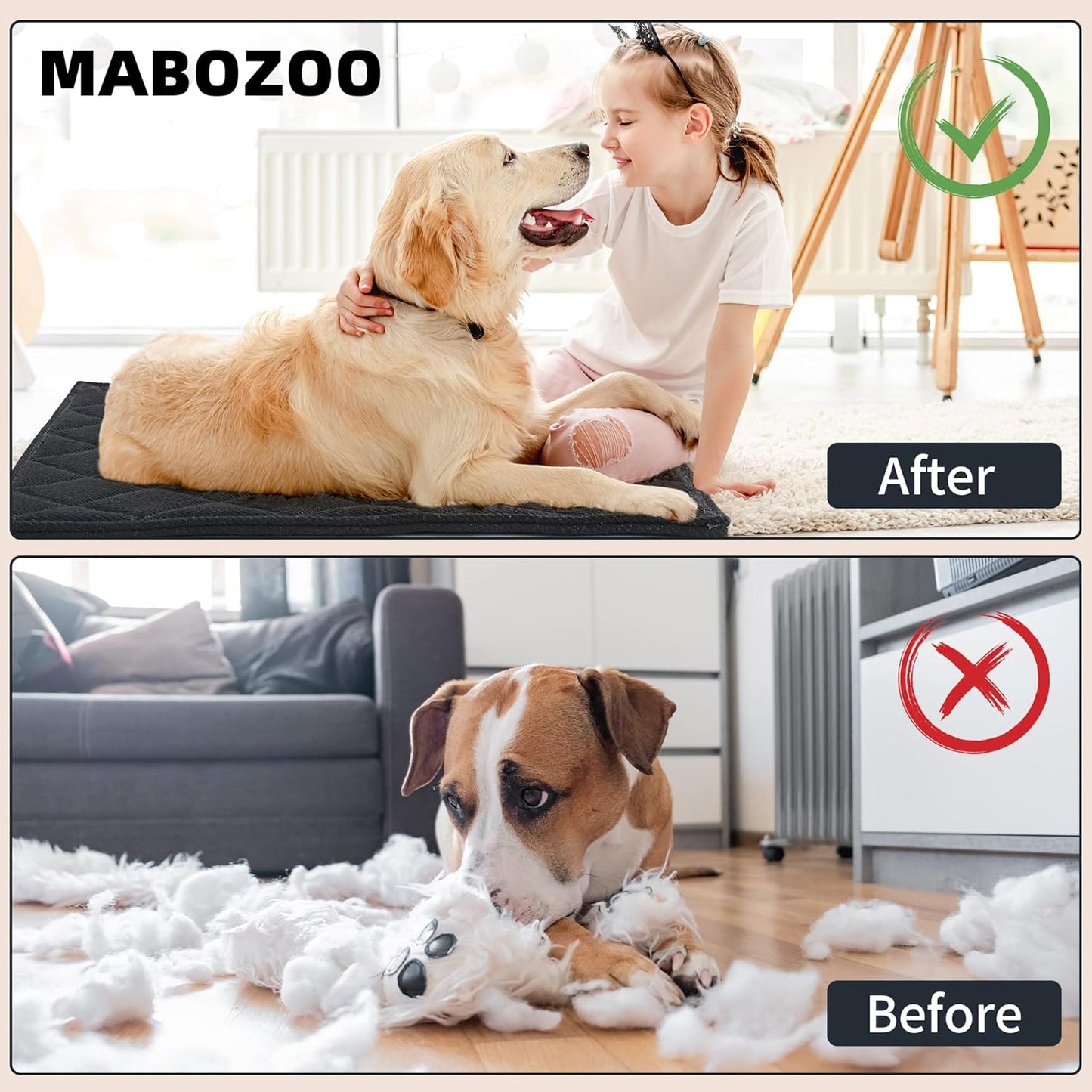 MABOZOO Indestructible Dog Bed, Chew Proof Crate Pad for Aggressive Chewers, Machine Washable Quilted Mat, Durable for Small and Medium Dogs, Black Kennel Pad (18x29 in)