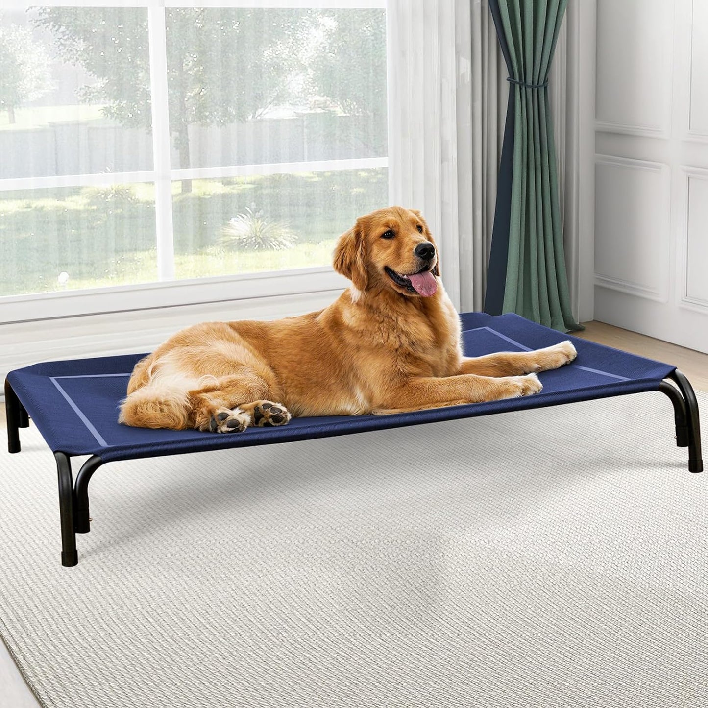 Elevated Dog Bed, Raised Outdoor Dog Bed for Extra Large Sized Dogs, Portable Cooling Pet Cot with Breathable & Washable Mesh, Indoor & Outdoor Pet Hammock with Skid-Resistant Feet.