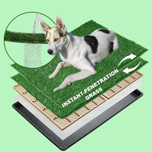 MEEXPAWS Dog Grass Pad with Tray Large, New Generation Odor Free Instant-Penetration Artificial Grass for Dog Potty with Tray, Indoor Dog Litter Box for Balcony,Hemmed Edge, Disposable Pee Pad, Green