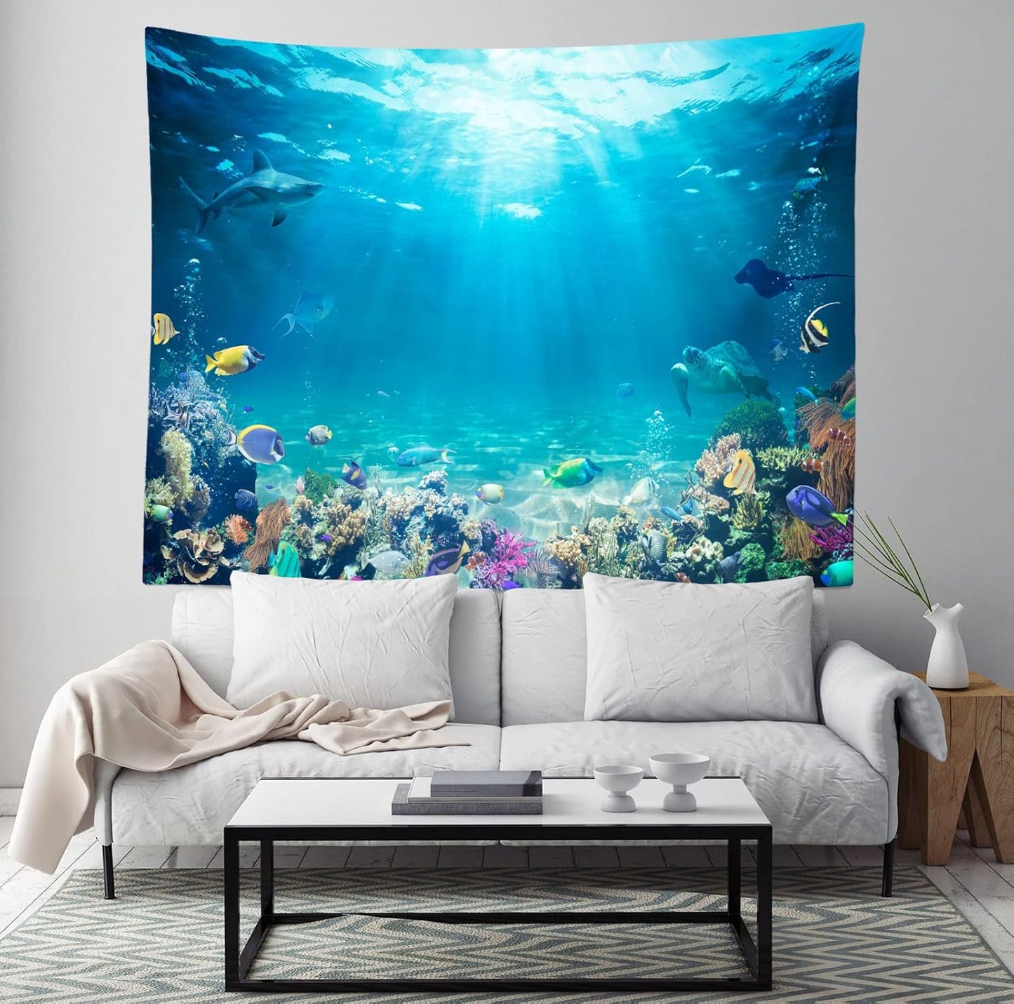 Loccor Underwater World Tapestry Blue Ocean Wall Hanging Under the Sea Coral Reef Wall Tapestry 118X78 Inches Tropical Fish Tank Undersea Tapestries Marine Wall Art for Bedroom Living Room Dorm Decor