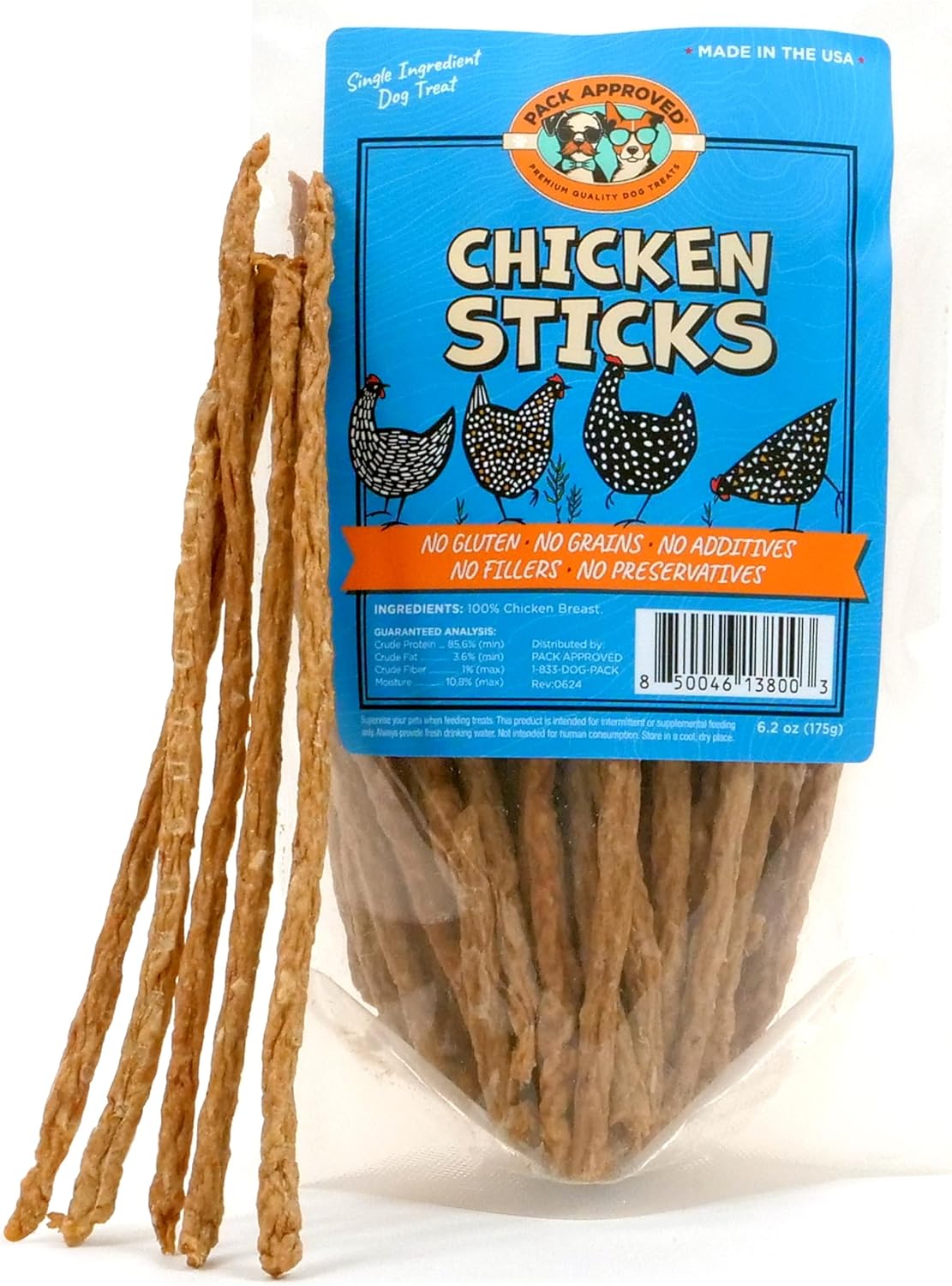 Chicken Sticks for Dogs - Dehydrated Chicken Jerky Treats. Single Ingredient Made and Sourced in America - High Protein, Low Fat - Crunchy Treat Sticks - 6.2oz