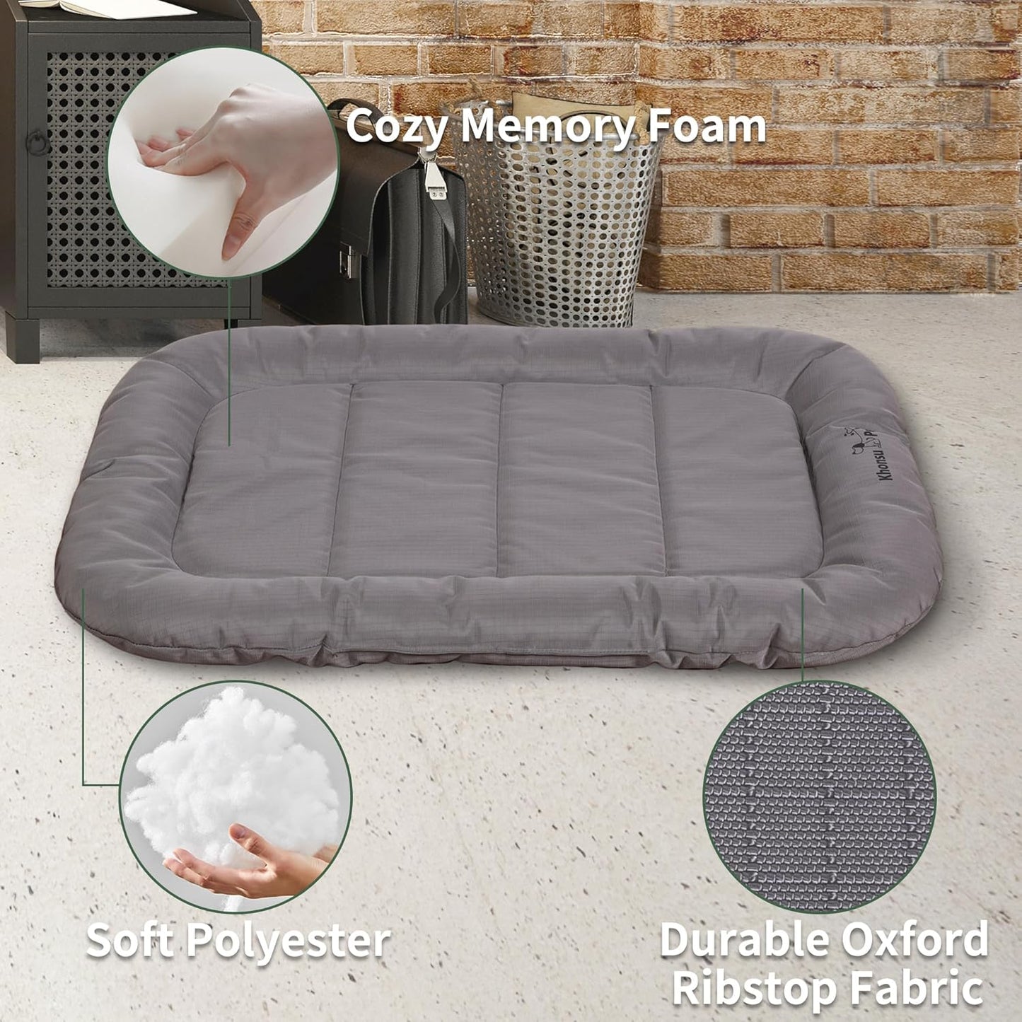 KHONSU PET Durable Dog Bed Tough and Tear Proof Dog Crate Bed, 800lbs Tear Strength PVC-Backed Waterproof Ped Bed Mat Indoor & Outdoor Use for Dogs up to 25 lbs