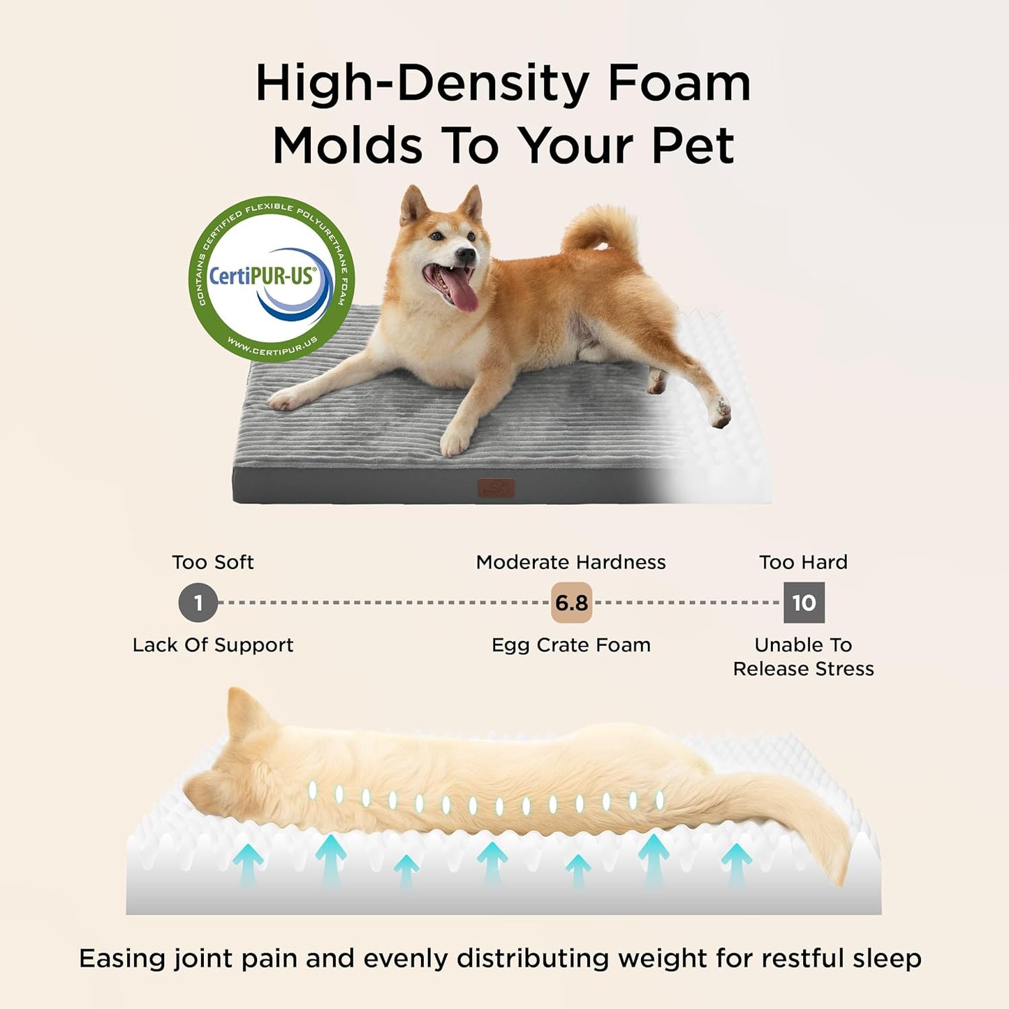 Bedsure Dog Beds Large Sized Dog- Orthopedic Pet Beds with Removable Machine Washable Cover, Egg Crate Foam Puppy Pad, Suitable for Pet Up to 50 lbs, 35"x22"