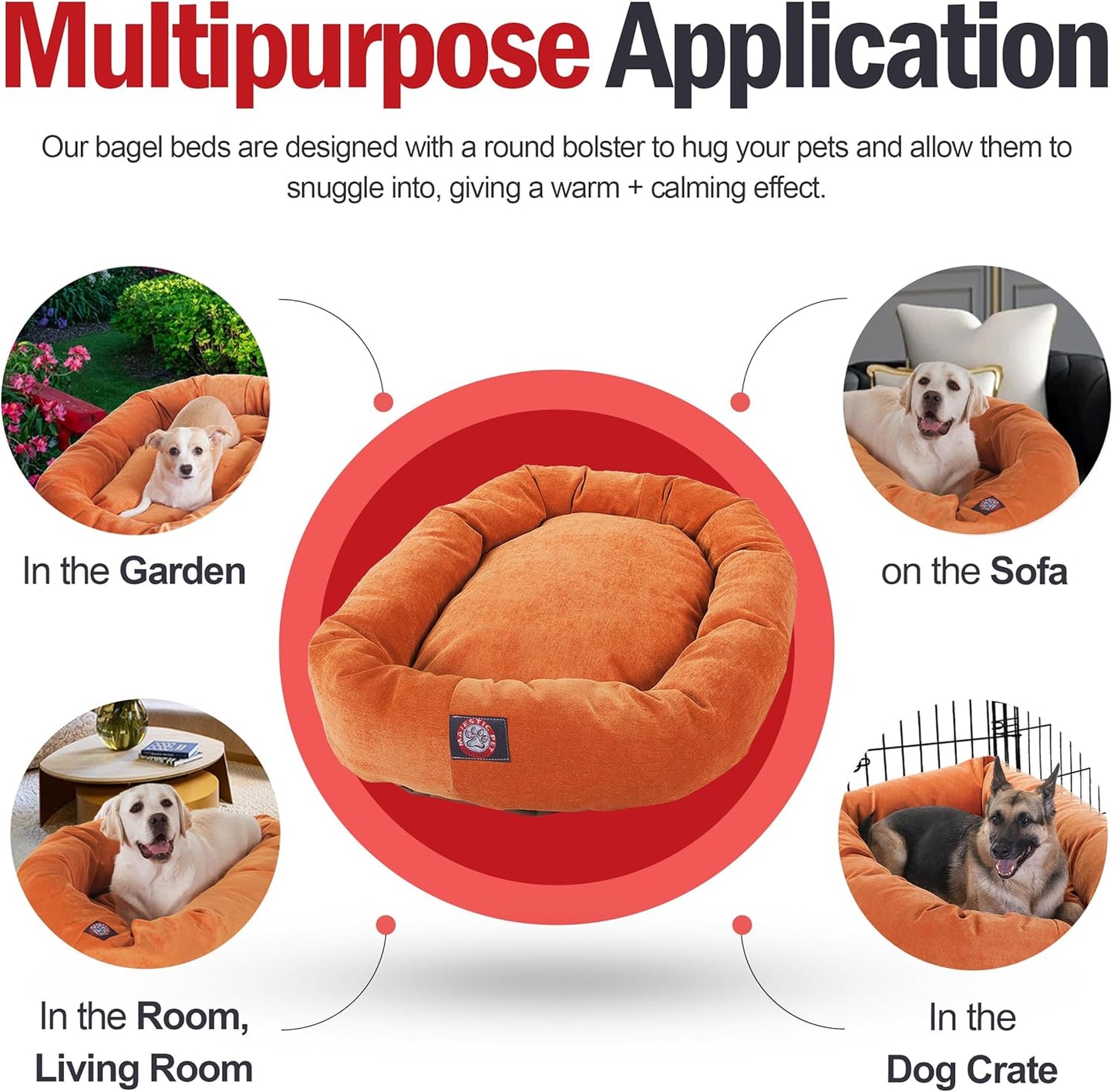 Majestic Pet Villa 24 Inch Shredded Memory Foam Dog Bed for Small Sized Dogs 24x19x7 Inch–Orthopedic Dog Bed - Durable Pet Bed - Washable Small Pet Bed with Head Support-Orange