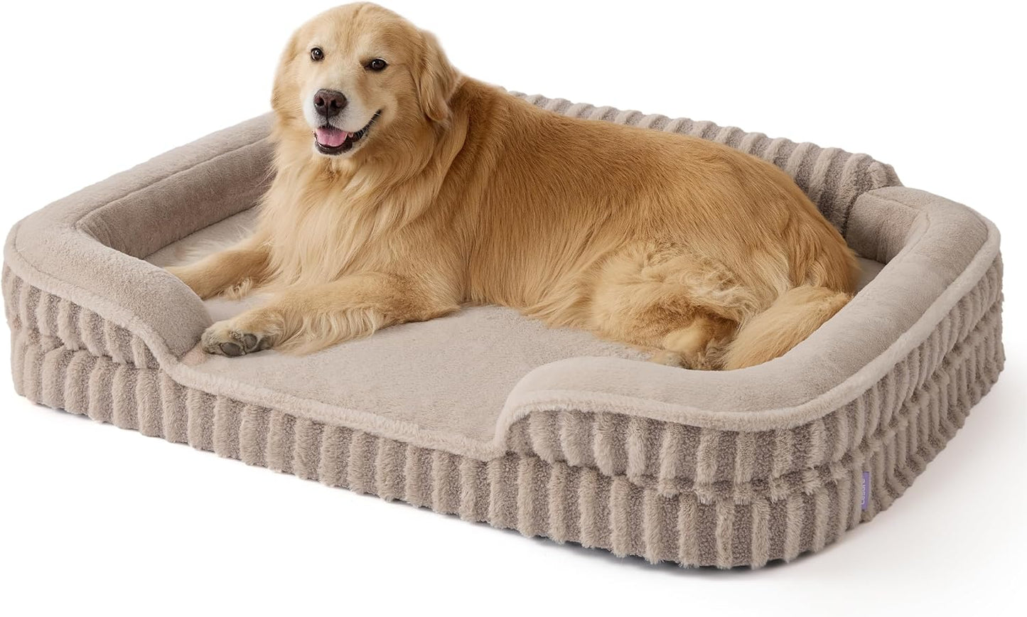 LE SURE Cute XL Dog Beds, Orthopedic Waterproof Dog Bed for Extra Large Dogs, Non-Slip Bottom and Egg-Crate Foam Big Pet Couch Sofa with Washable Removable Cover, Hazel