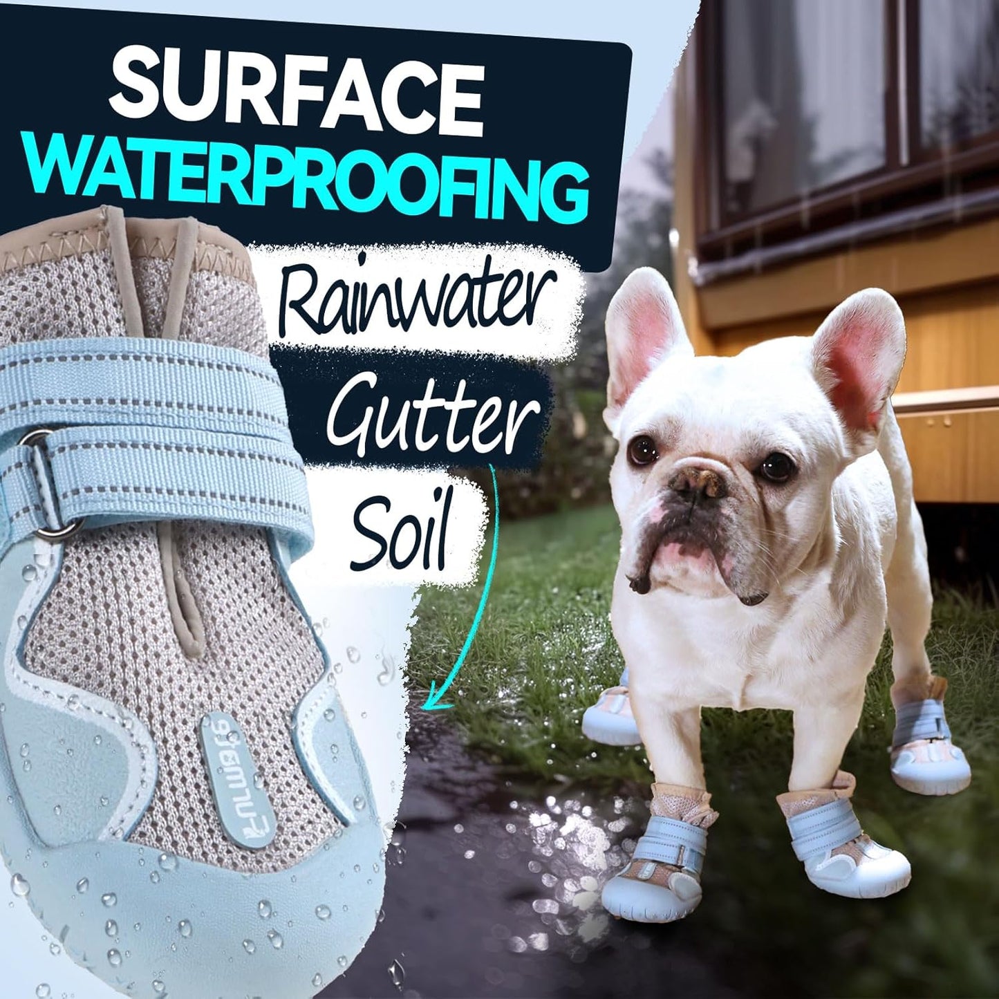 Dog Shoes for Large Small Medium Dogs, Breathable Mesh Dog Boots & Paw Protectors for Summer Hot Pavement Winter Snow, Waterproof Anti-Slip Dog Booties for Hiking Hardwood Floors(Blue-Beige2)