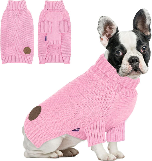 cyeollo Dog Sweater Turtleneck Knitwear Pullover Sweaters for Small Dogs Warm Pet Clothes Soft for Fall Winter,Pink, M