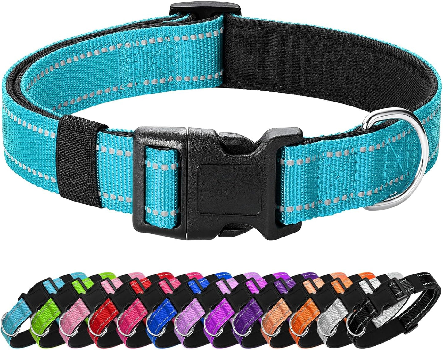 Reflective Dog Collar Padded with Soft Neoprene Breathable Quick Release Basic Dog Collars for Large Dogs Sky Blue Boy
