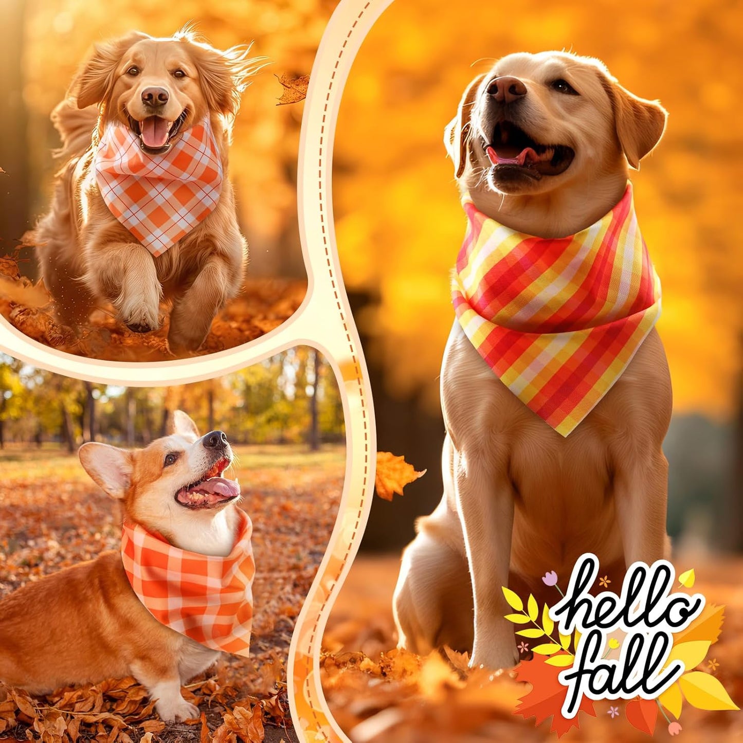 Weewooday 50 Pcs Fall Dog Bandanas Bulk Plaid Bandanas for Dogs Autumn Soft Doggie Bibs Adjustable Triangle Scarves for Small Medium Large Pet Costume(Plaid Pattern, 31.5 x 21.7 x21.7 Inch)
