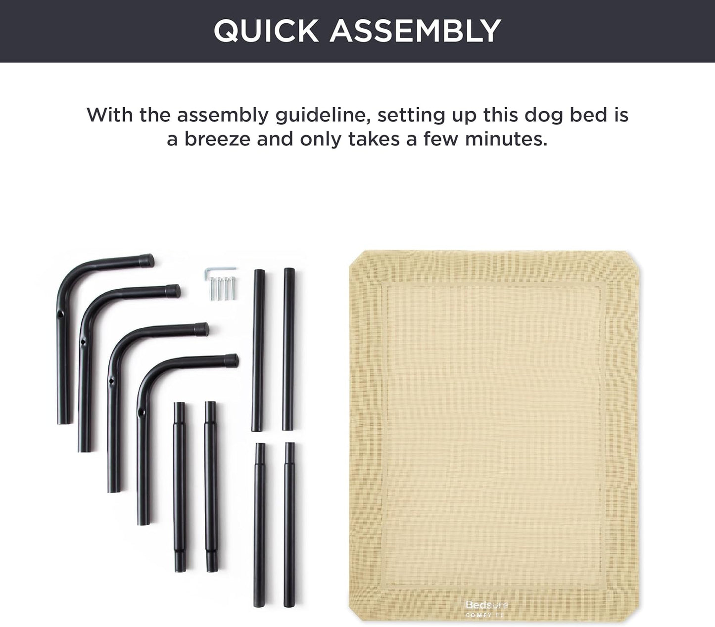 Bedsure Outdoor Elevated Dog Bed Large Sized Dog, Portable Indoor & Outdoor Cooling Raised Cot Pet Hammock Bed with Skid-Resistant Feet, Frame with Breathable Mesh, Khaki, 49 inches