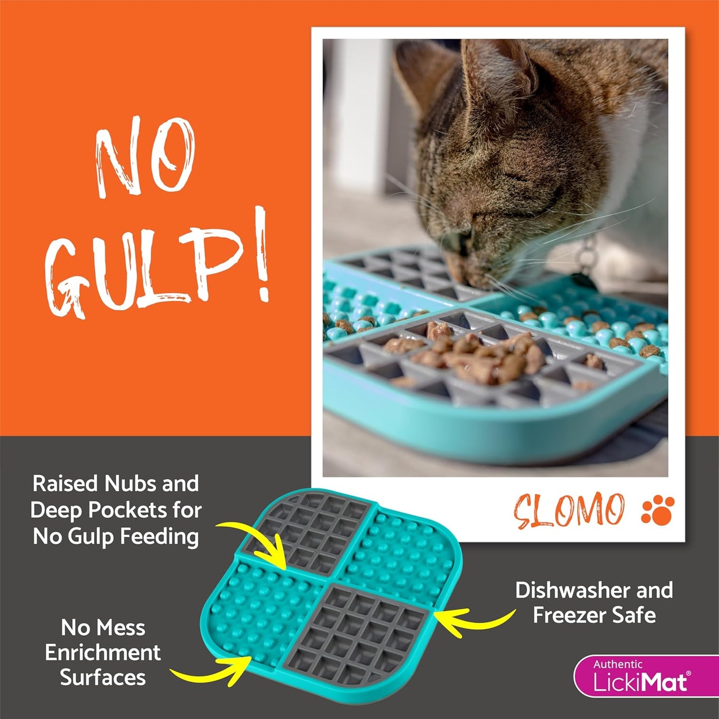 LickiMat Slomo, Cat Slow Feeder Lick Mat, Boredom Anxiety Reducer; Perfect for Food, Treats, Yogurt, or Peanut Butter. Fun Alternative to a Slow Feed Cat Bowl or Dish, Turquoise