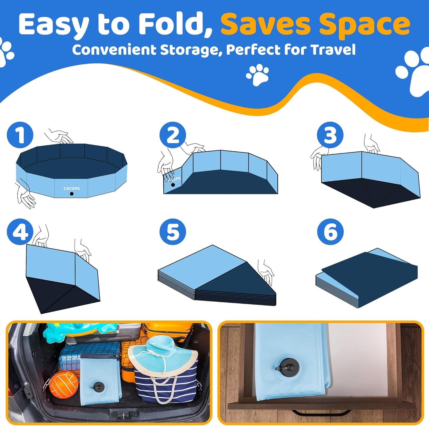 71" x 12" Foldable Dog Pool - Collapsible Hard Plastic Kiddie Pool for Dogs & Kids, Non-Slip Pet Bath Tub for Outdoor Backyard Use, Lightweight & Portable (Blue)