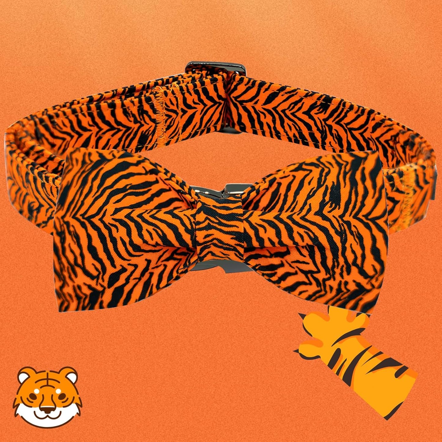 Elegant little tail Dog Collar, Tiger Print Pet Collar Fashion Boy Dog Collars Durable Metal Buckle Dog Collars Cotton Pet Adjustable Dog Collars for Medium Dogs