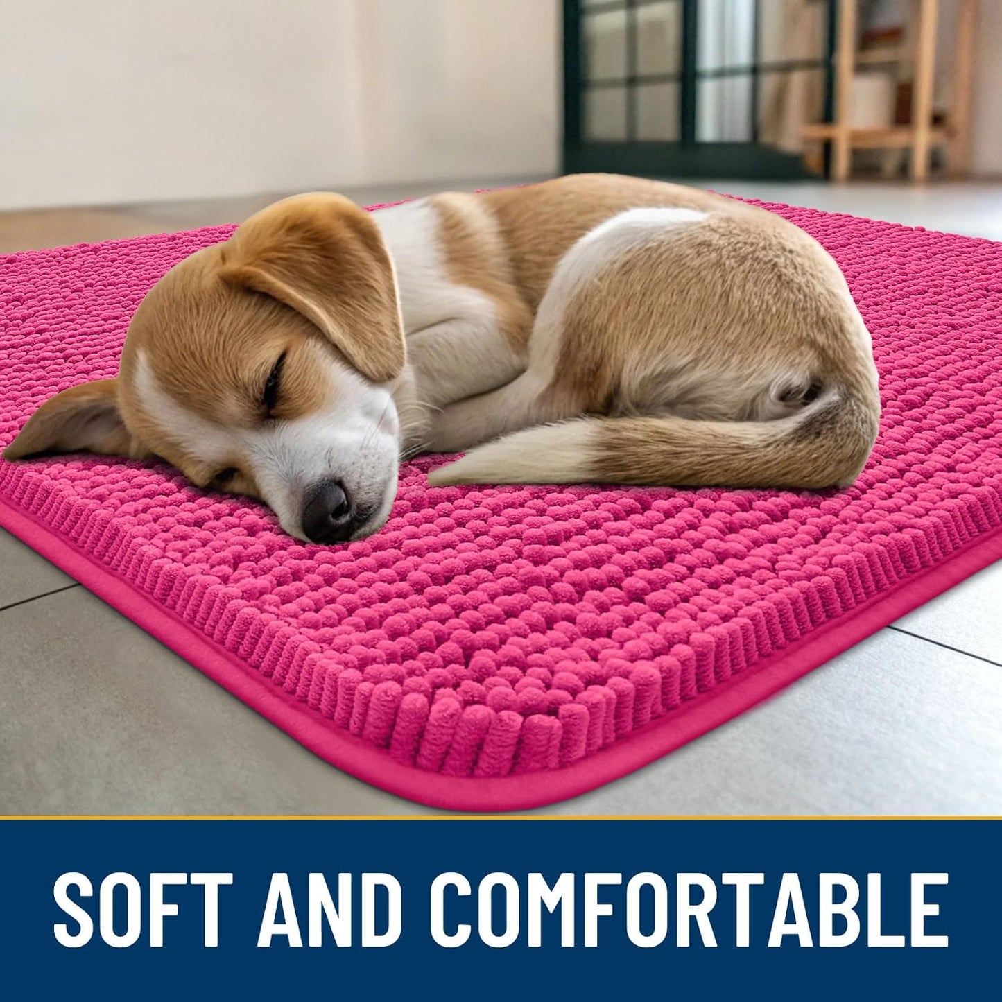 Smiry Dog Door Mat for Muddy Paws 48x30, Absorbs Moisture and Dirt Doormat, Non-Slip Washable Quick Dry Chenille Front Door Mat Indoor Entrance, Entryway Carpet for Inside Floor, Hot Pink