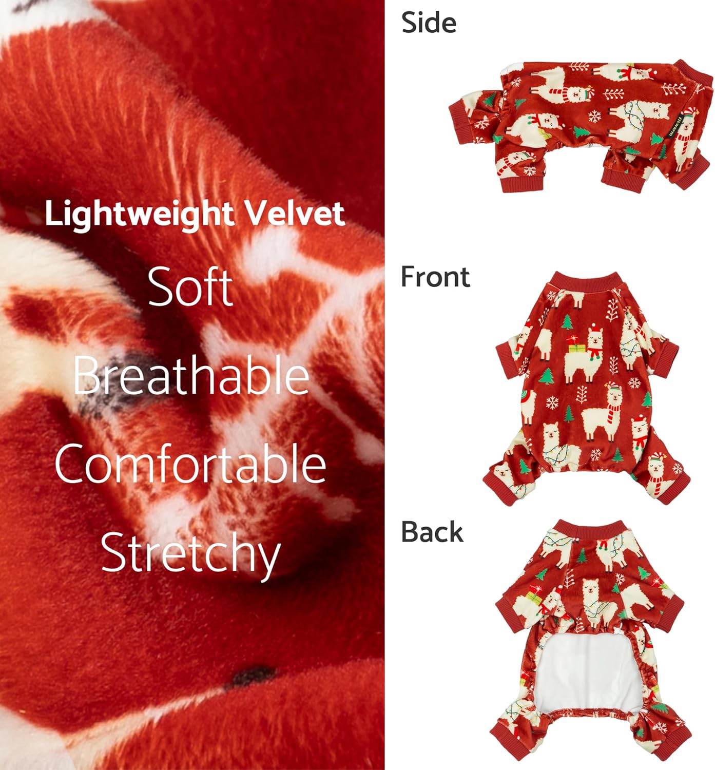 Fitwarm Christmas Alpaca Dog Pajamas, Christmas Clothes for Small Dogs Boy Girl, Holiday Pet Outfit, Red, Green, White, Medium