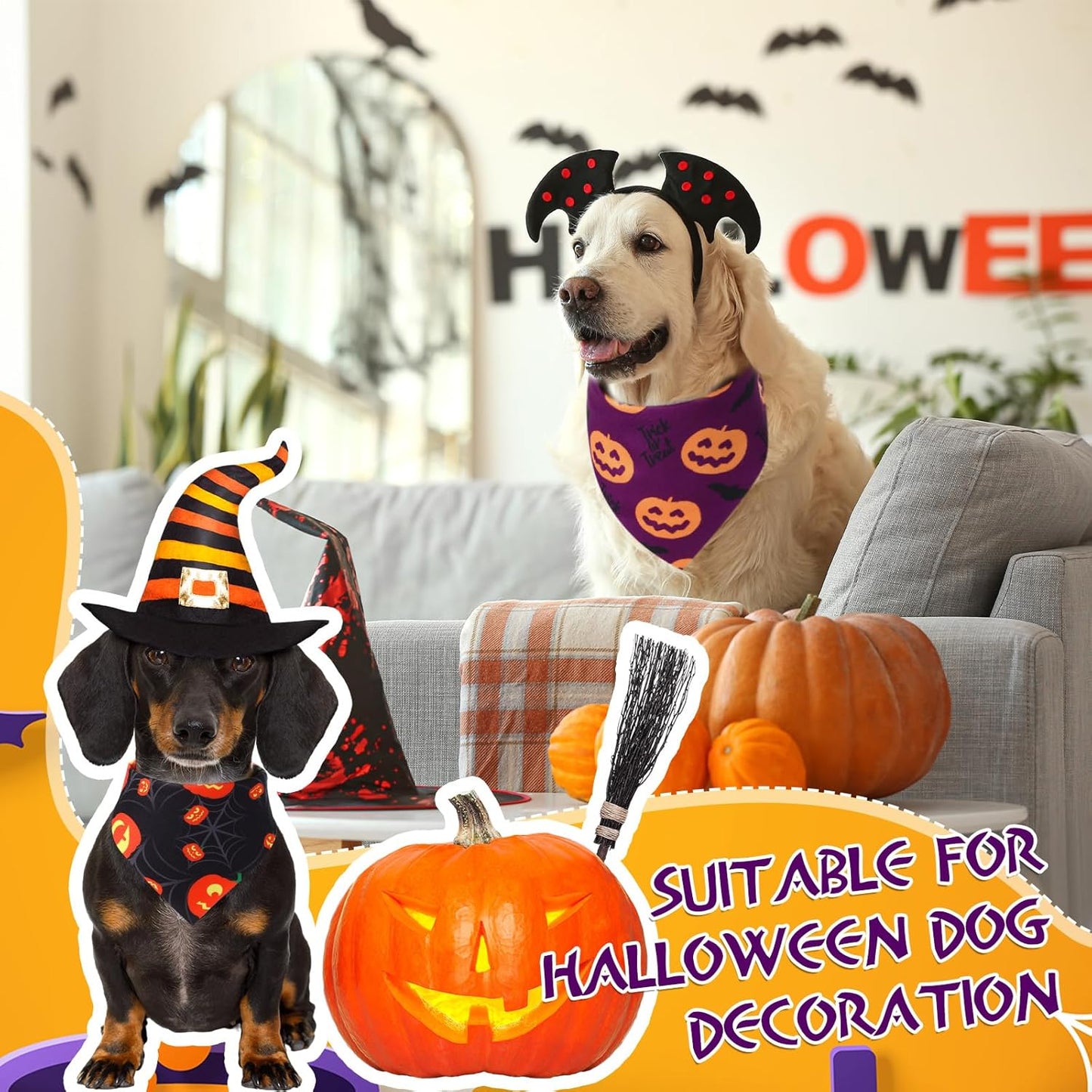 Abbylike 100 Pcs Halloween Dog Bandanas Bulk Pumpkin Bandanas for Dogs Triangle Kerchief Bibs Scarf Set for Pet Halloween Costume Photo Props Accessories Pet Shops, 25 Styles (31.5 x 21.7 x 21.7)