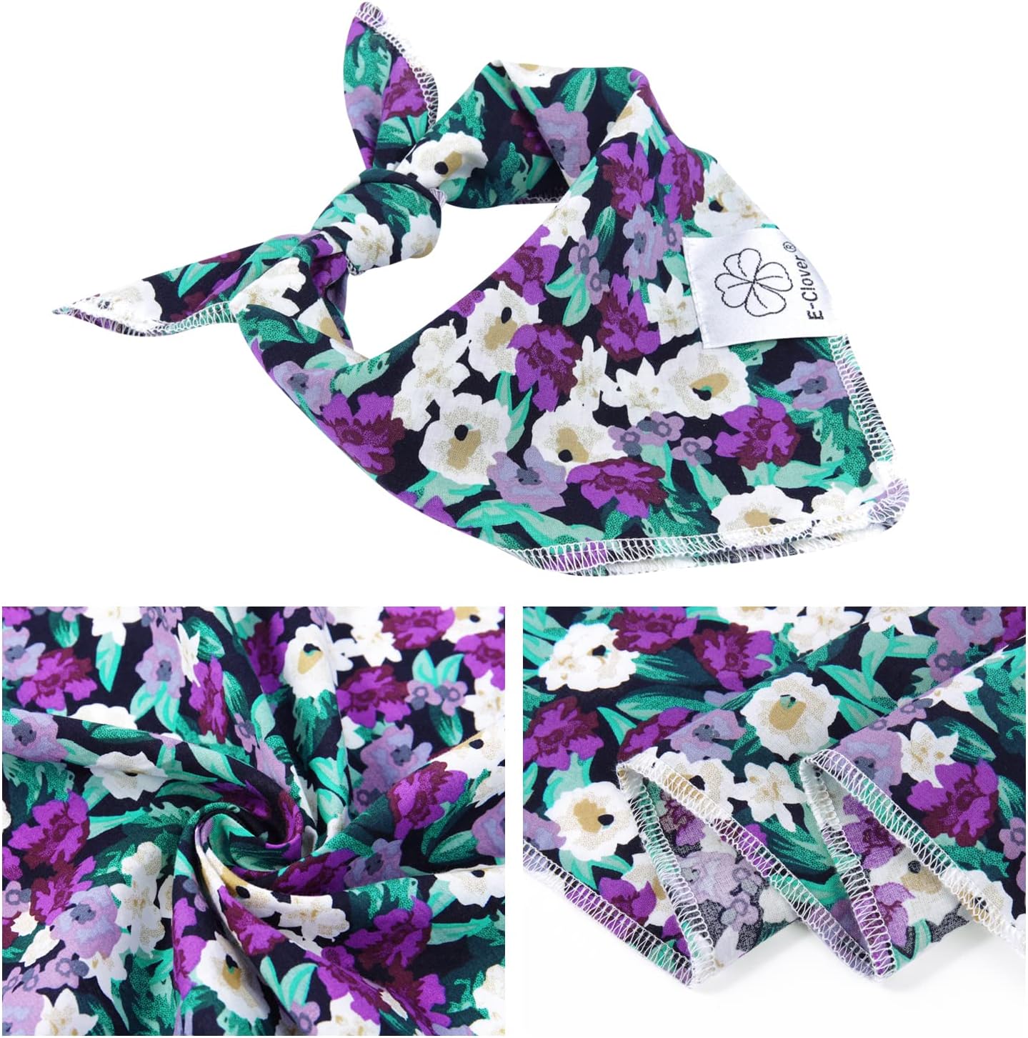 E-Clover Dog Bandanas & Matching Scrunchie Set Dog Bandana Scarf Bibs Washable Kerchief for Medium Large Dogs & Pet Owner Purple Halloween Accessories