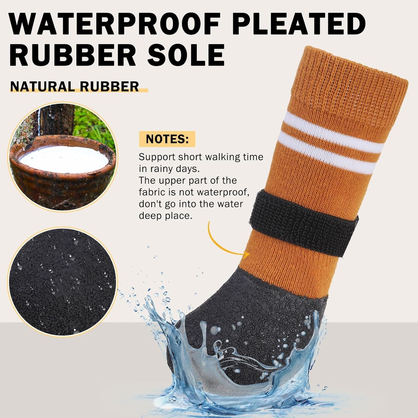 SCENEREAL Anti Slip Dog Boots & Paw Protectors for Hardwood Floor, Extended Dog Socks to Prevent Licking Paws, Waterproof Pet Snow Rain Shoe for Winter Small Puppy Senior Dogs, Khaki S