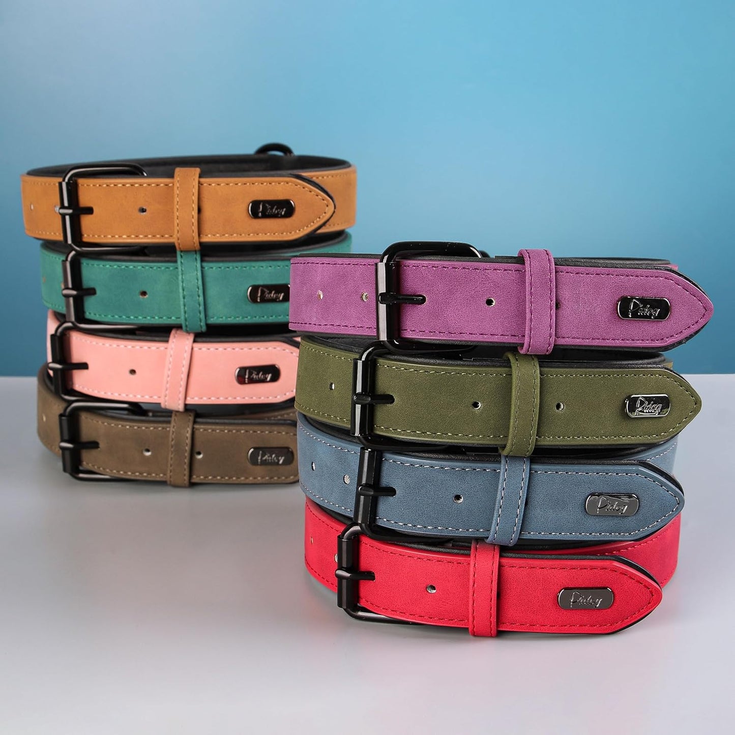 Didog Soft Padded Leather Dog Collar, Breathable Heavy Duty Dog Collar Leather with Adjustable Rust-Proof Metal Buckle for Small Medium Large Dogs, Green, M: Total length 16'', Fit 11-13''Neck