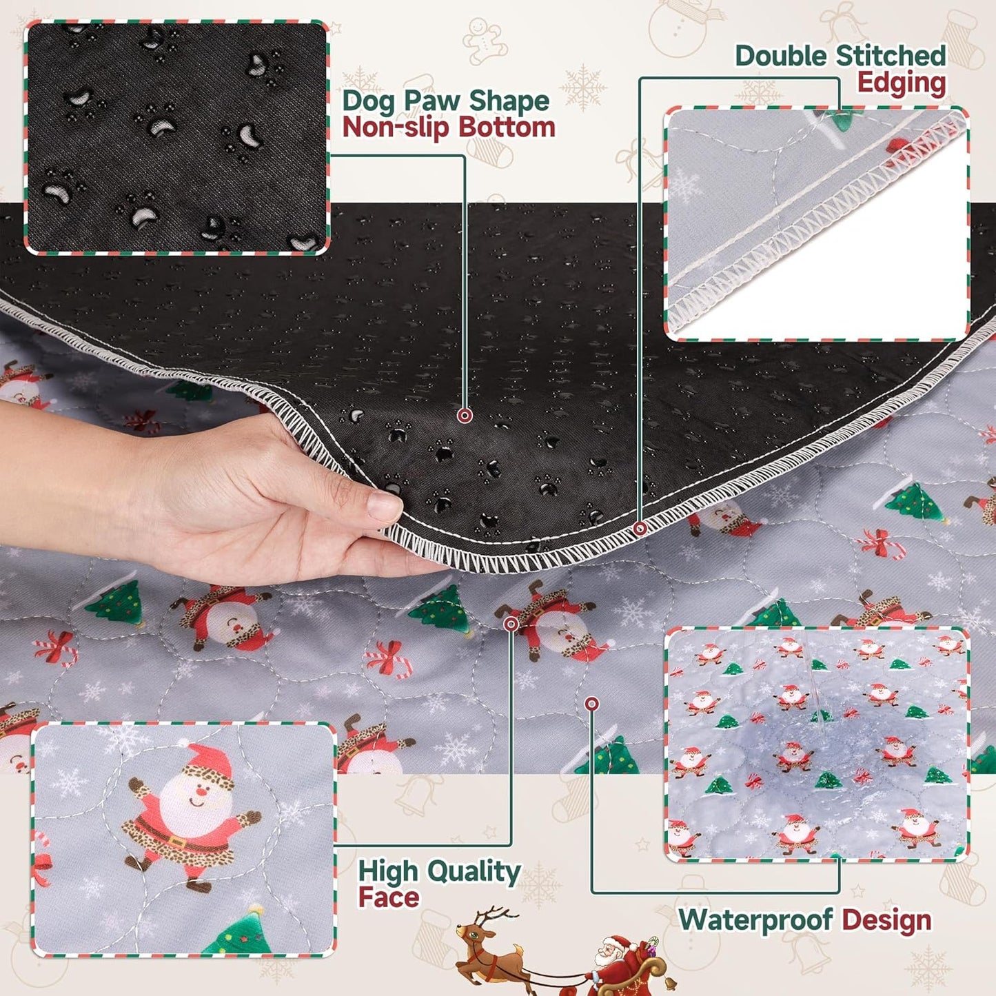 Aitmexcn Christmas Washable Pee Pad for Dogs, 2PCS 48x48in Xmas Super Absorbent Reusable Puppy Pads Pet Training Pads, Waterproof mats for Playpen, Crate, Whelping Box, Potty Training