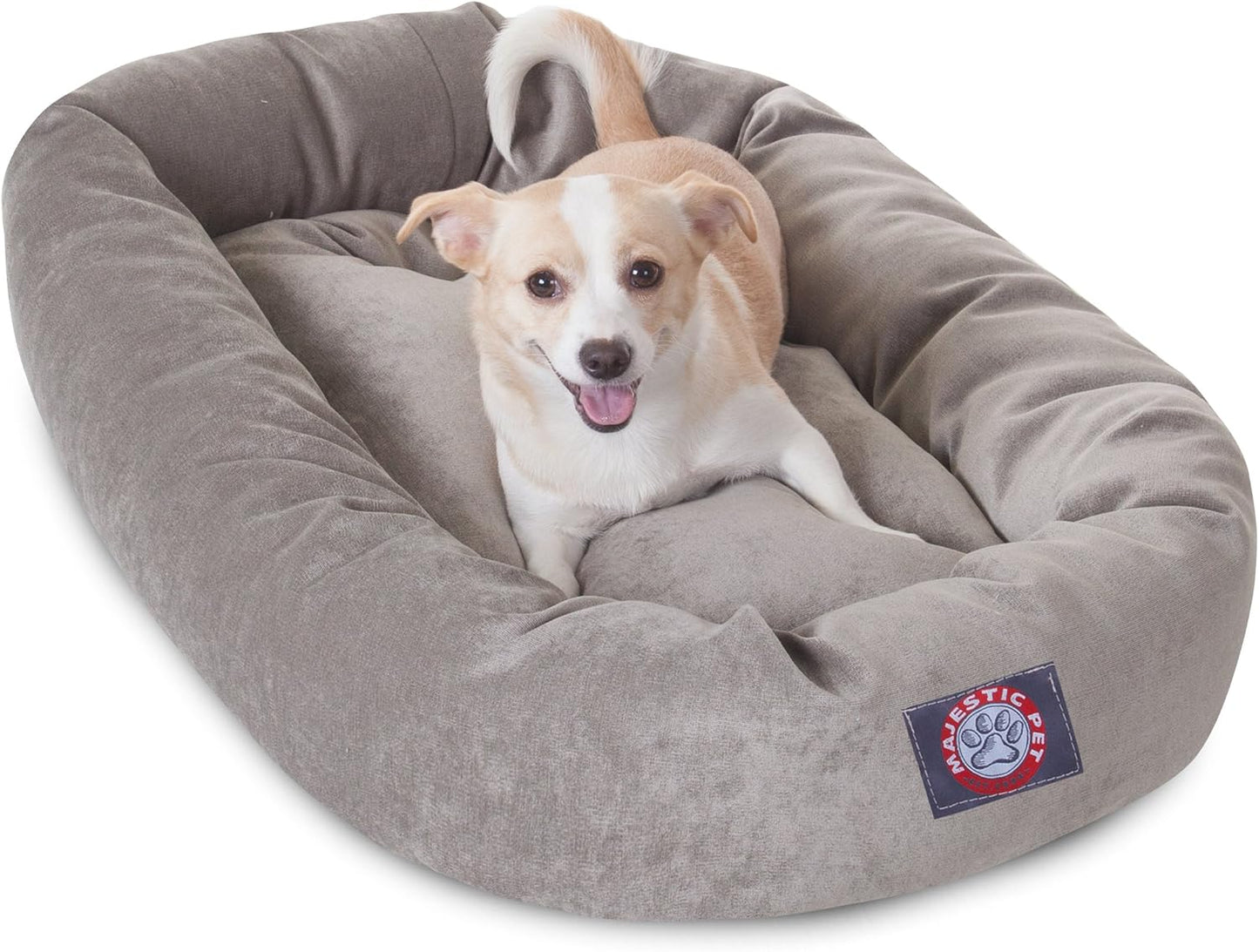 Majestic Pet 32 Inch Micro Velvet Calming Dog Bed Washable 32x23x7 (inch) – Cozy Soft Round Donut Dog Bed with Spine for Head Support - Pet Bed Medium - Vintage (2025)