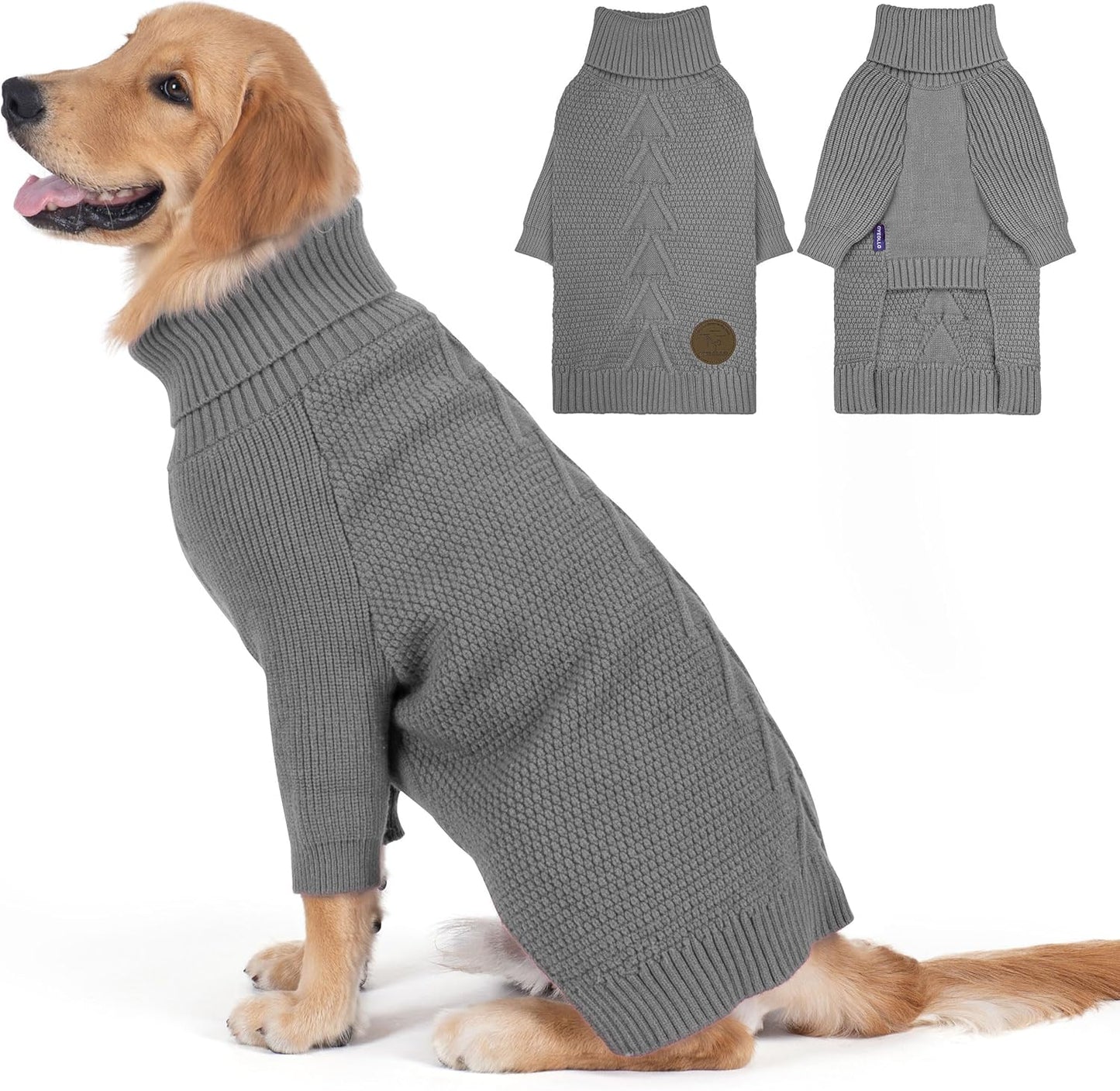 cyeollo 4XL Dog Sweater,Knitwear Pullover Sweaters Turtleneck Fall Winter Dog Clothes Sweaters for Large Dogs Male, Grey XXXXL