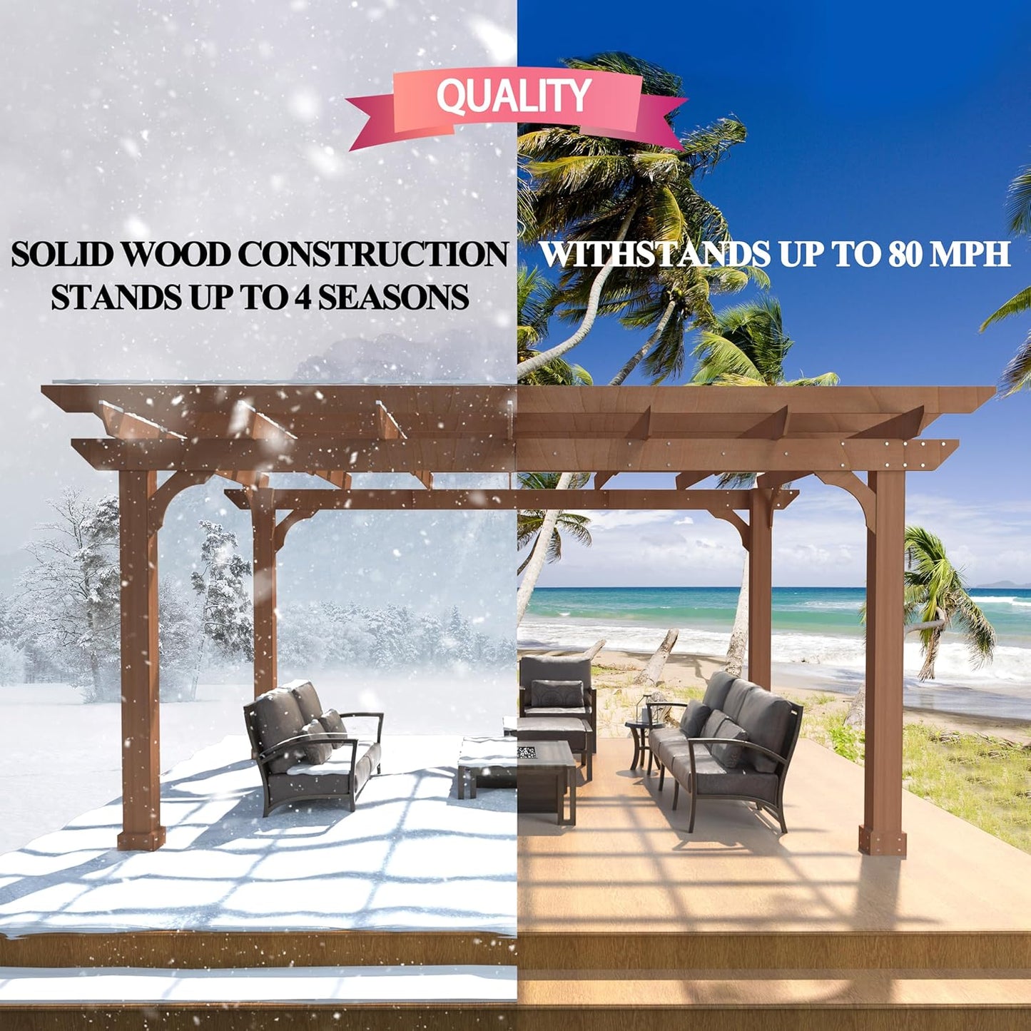 MUPATER 10x12 FT All Cedar Wooden Pergola, Kit with Stakes, Quality Supported Structure, Snow and Wind Supported,Outdoor Pergola with Cedar Framed for Backyard, Deck, Lawn
