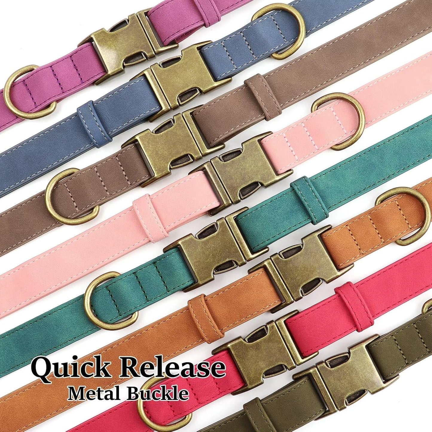 Didog Soft PU Leather Dog Collar, Stylish Quick Released Dog Collar for Large Dogs, Easy Clean Adjustable Pet Collar for Daily Walking, Blue, L Fit 15-23" Neck