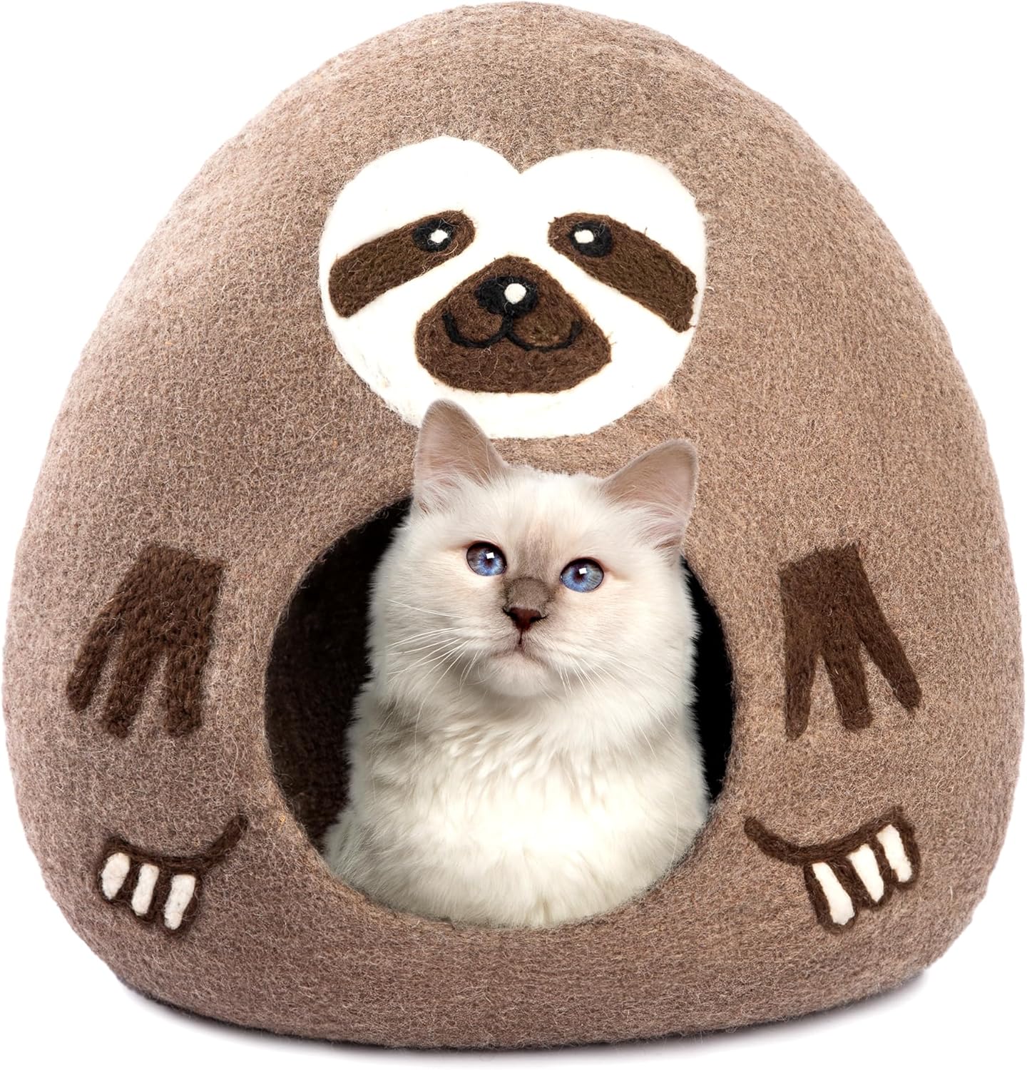 Luxurious Eco-Friendly Merino Wool Cat Cave Bed Sloth - Foldable Hideaway Pod for Indoor Cats - Premium Felt Kitten Beds - Covered Cat House for Ultimate Cozy Comfort by Woolygon