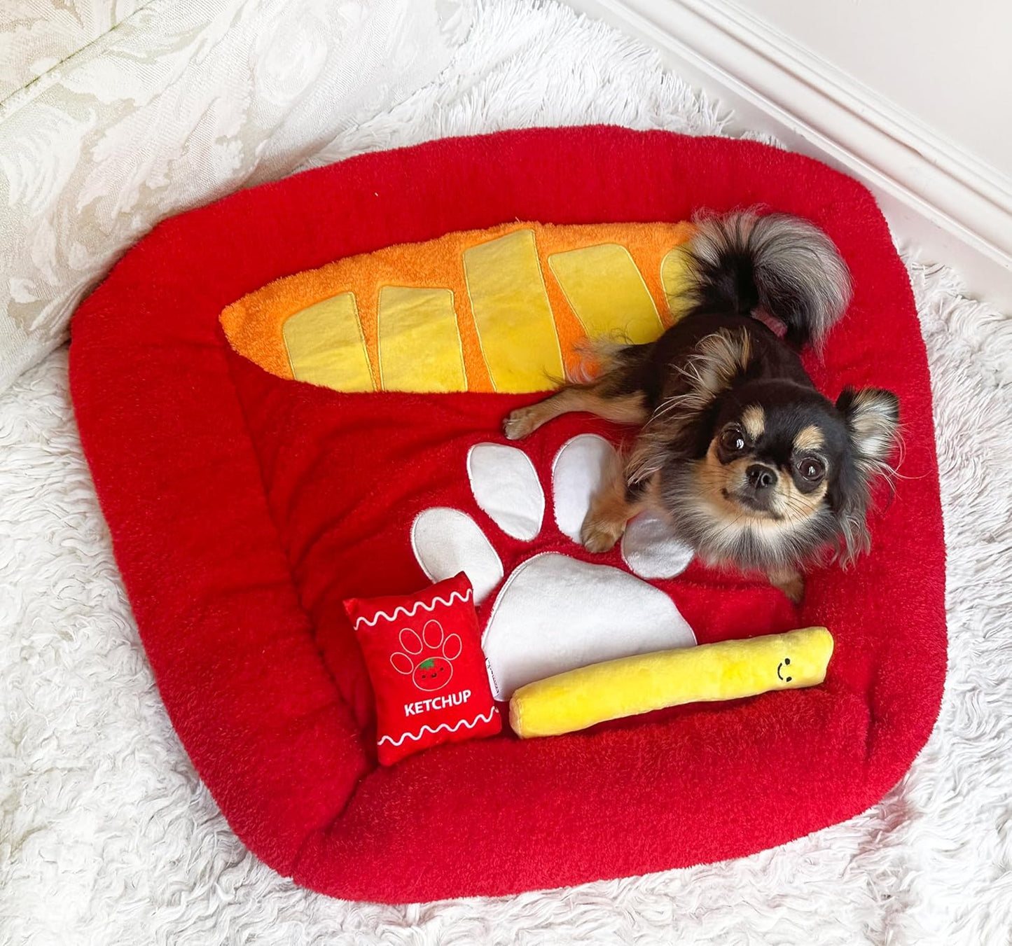 TONBO Soft Plush Small Cute and Cozy Nature Dog Cat Bed, Washer and Dryer Friendly (French Fries)