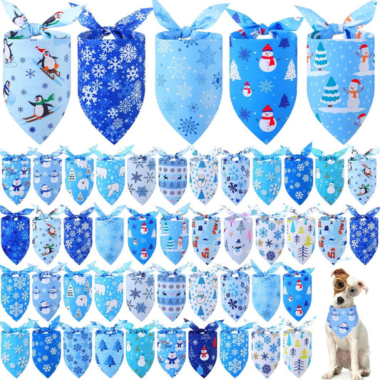 Abbylike 50 Pcs Winter Dog Bandanas Bulk Blue Snowflake Dog Bandanas for Pets Triangle Kerchief Scarf Bibs for Winter Pets Cats Party Costume Photo Props Accessories Pet Shops (19.7 x 13.8 x 13.8)