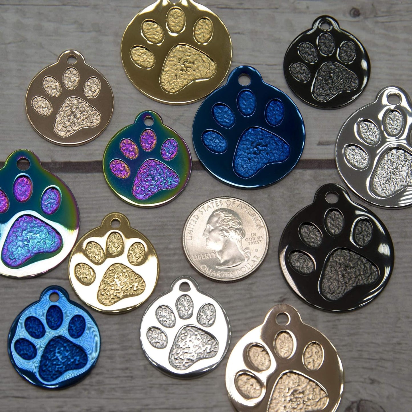 Engraved Pet Tag for Dogs and Cats - Personalized Front & Back up to 4 Lines of Text Custom Engraved ID, Round Paw Print Solid Plating Stainless Steel Silver Small