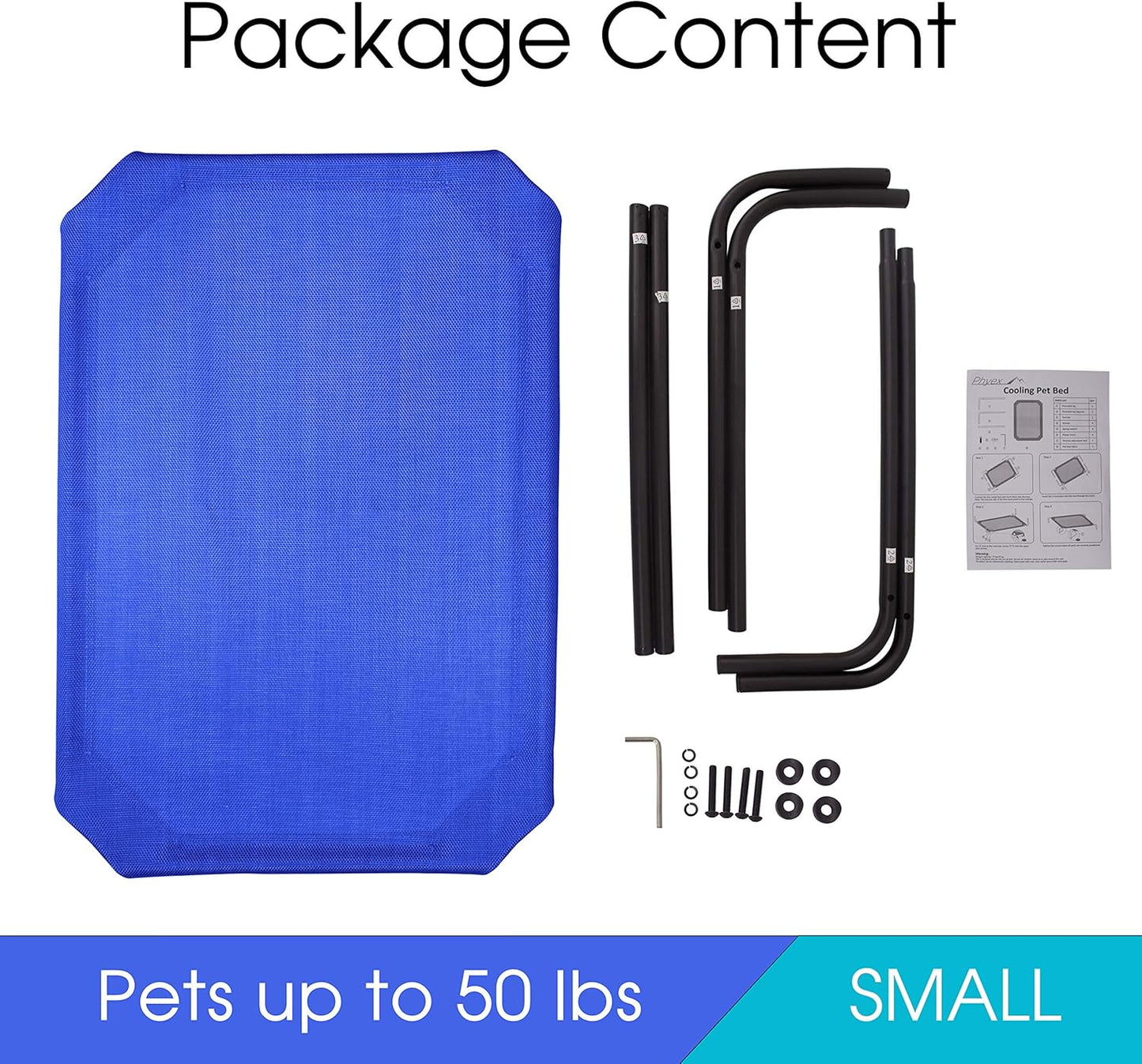 PHYEX Raised Pet Cot for Small Pets, Elevated Dog Bed with Breathable Mesh, Sturdy Steel Frame for Indoor & Outdoor Use, Non-Slip Design, Easy Clean, 33-Inch Blue