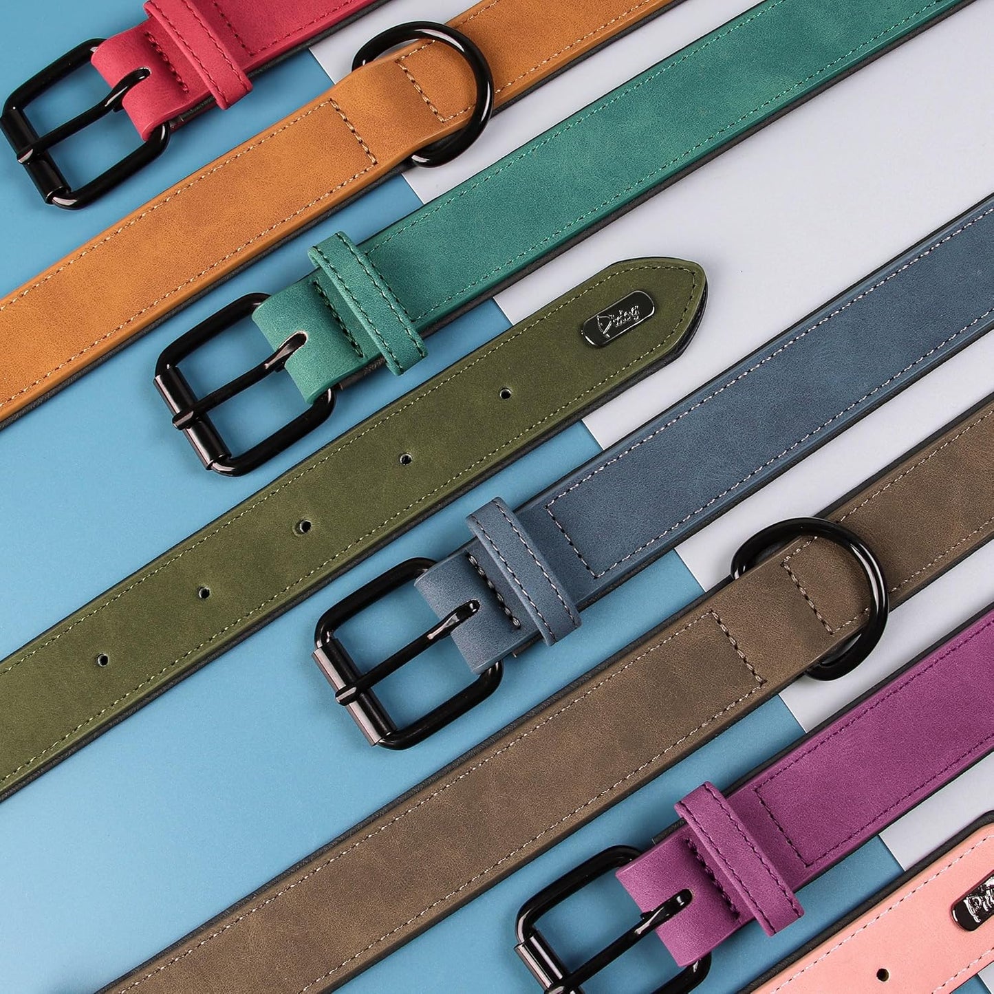 Didog Soft Padded PU Leather Dog Collar, Breathable and Adjustable Dog Collars for Medium Dogs, Comfortable for Daily Walk, Blue, L Fit Neck 13-17"(22-44 lbs)