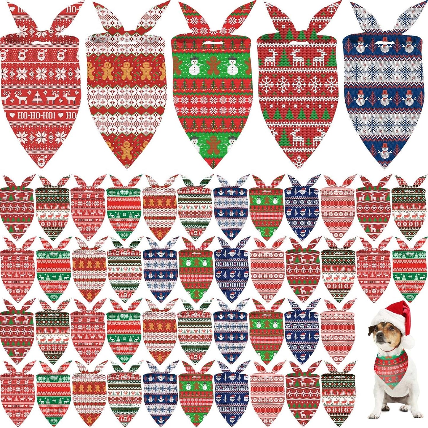 Weewooday 50 Pcs Christmas Bandanas for Dogs Xmas Bandanas Bulk with Ugly Sweater Patterns Soft Bibs Adjustable Triangle Doggie Scarf for Small Medium Large Pet (25.6 x 17.7 x 17.7 Inch)