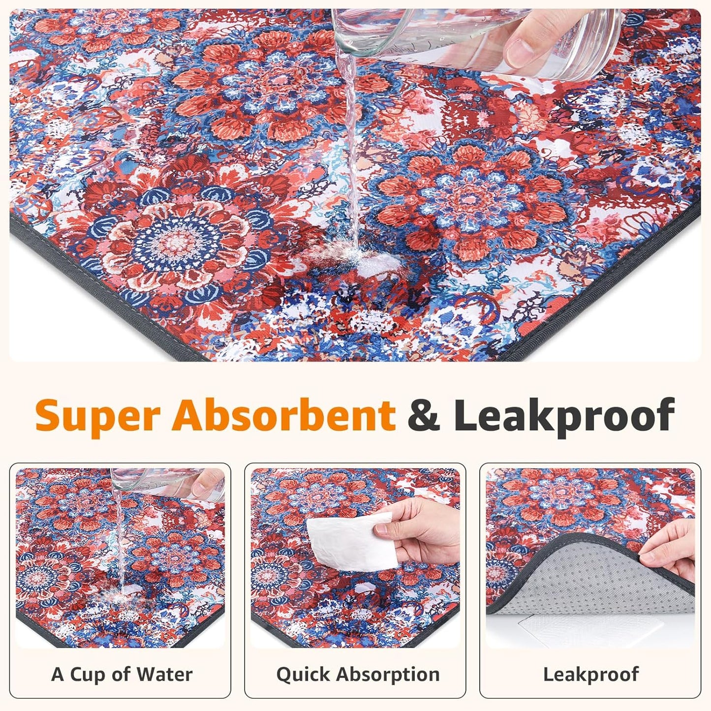 LOOBANI Washable Pee Pads for Dogs, 2 Pack Super Absorbent Reusable Puppy Pads Leakproof Dog Traning Pads, Waterproof Non-Slip Whelping Pad for Floor, Playpen, Crate, Couch-36 x36 (Red Flower)