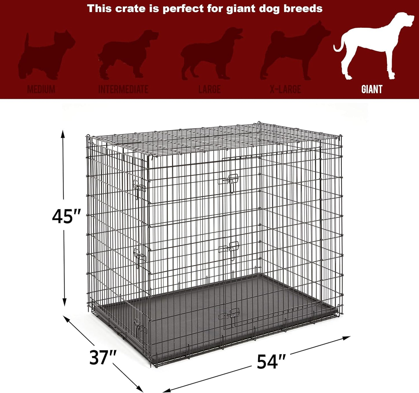 MidWest Homes for Pets Solutions Series XXL Double Door 54-Inch Dog Crate for the Largest Breeds, Sturdy Drop Pin Assembly, Black E-Coated, SL54DD