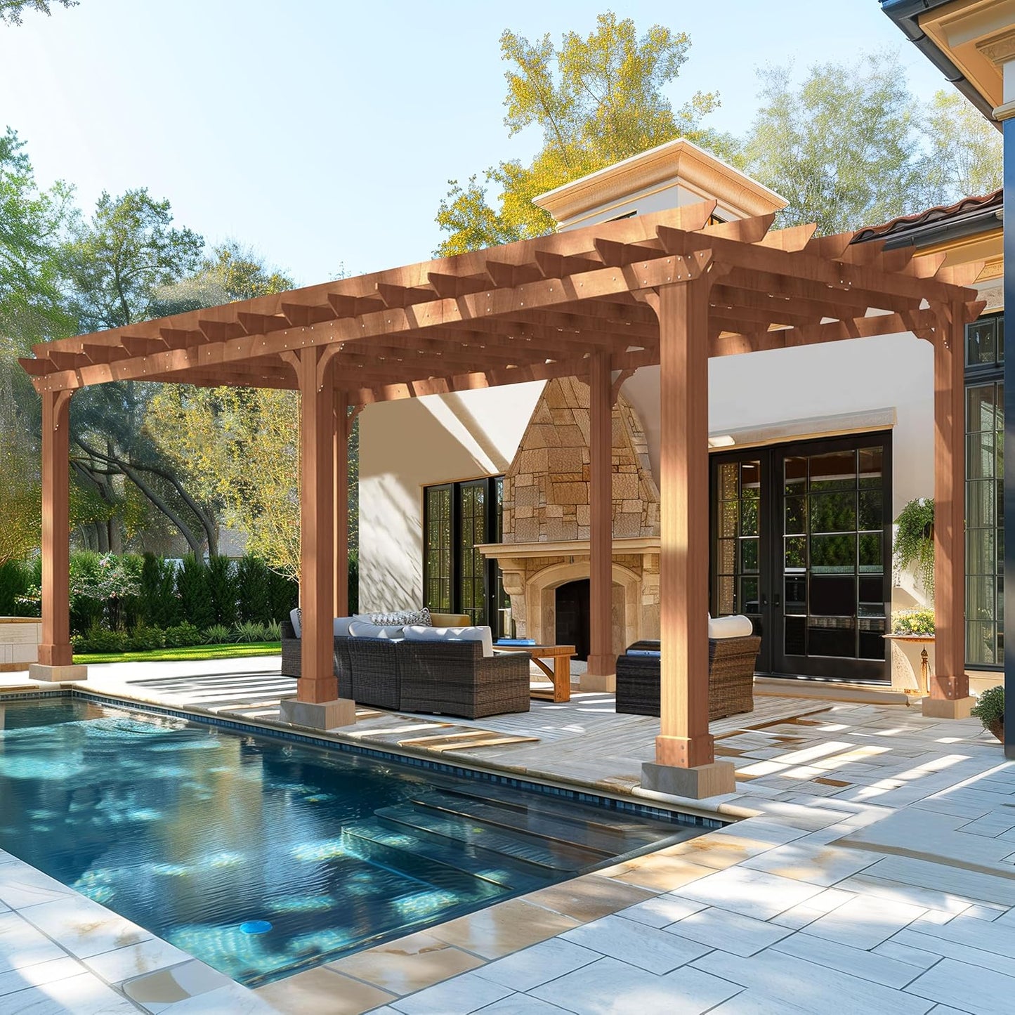 MUPATER 12x20 FT Retratable Wooden Pergola Gazebo for Patio Stakes, Quality Supported Structure, Snow and Wind Supported, Outdoor Pergola Garden Shelter Cedar Framed for Backyard,Deck,Garden