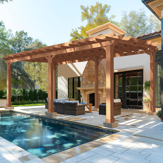 MUPATER 12x20 FT Retratable Wooden Pergola Gazebo for Patio Stakes, Quality Supported Structure, Snow and Wind Supported, Outdoor Pergola Garden Shelter Cedar Framed for Backyard,Deck,Garden