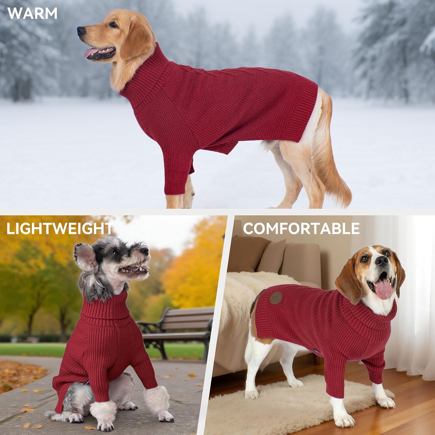 cyeollo Dog Sweater Pullover Turtleneck for Dogs Girl, Classic Knitwear Fall Winter Cold Weather Pet Clothes Warm Pet Apparel Small Medium Large Dog Sweaters, Burgundy M